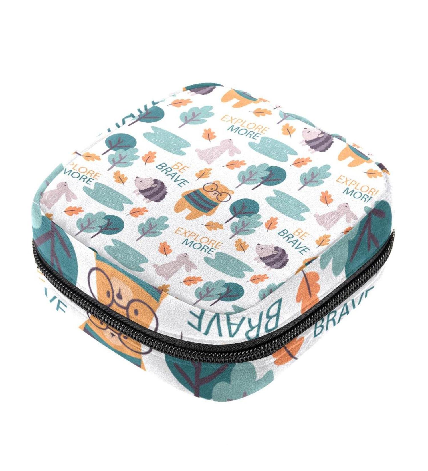 Portable Period Kit Bag for Girls | Forest Animals Life Pattern | Feminine Product Pouch for Pads and Tampons | Multicoloured - Buy Online on GoSupps.com