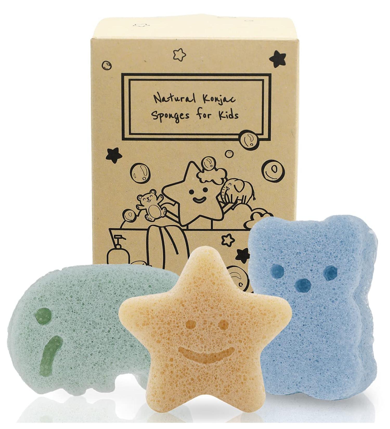 Myhomebody Konjac Bathing Sponge Set for Babies | Natural & Safe Bathing Sponges - Elephant Bear & Star (3 Pieces) - Buy Online on GoSupps.com