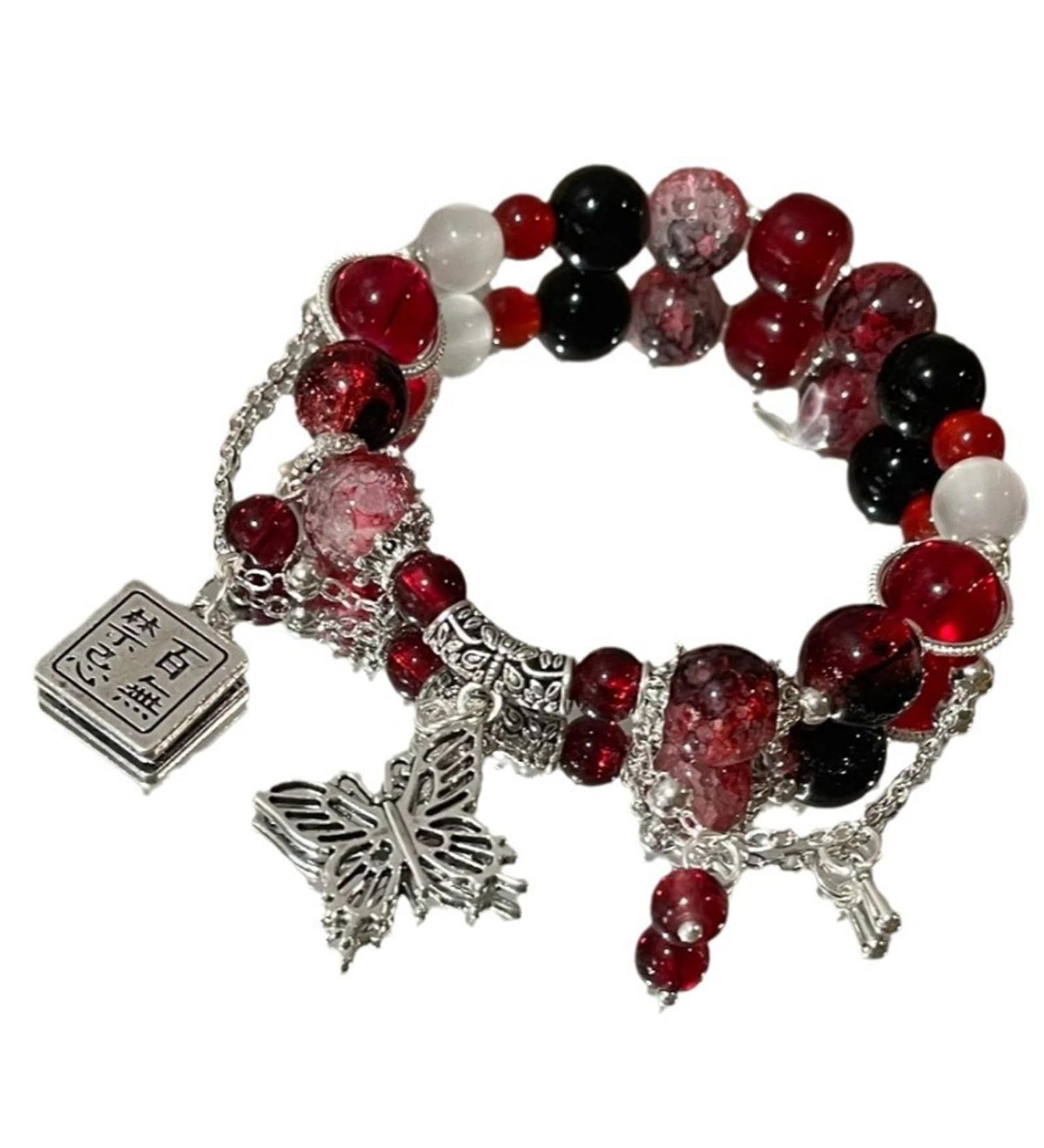 Vsilay Lianxue Colorful Beaded Butterfly Pendant Bracelet - Chinese Style Hand Jewelry for Women & Girls - Buy Online on GoSupps.com