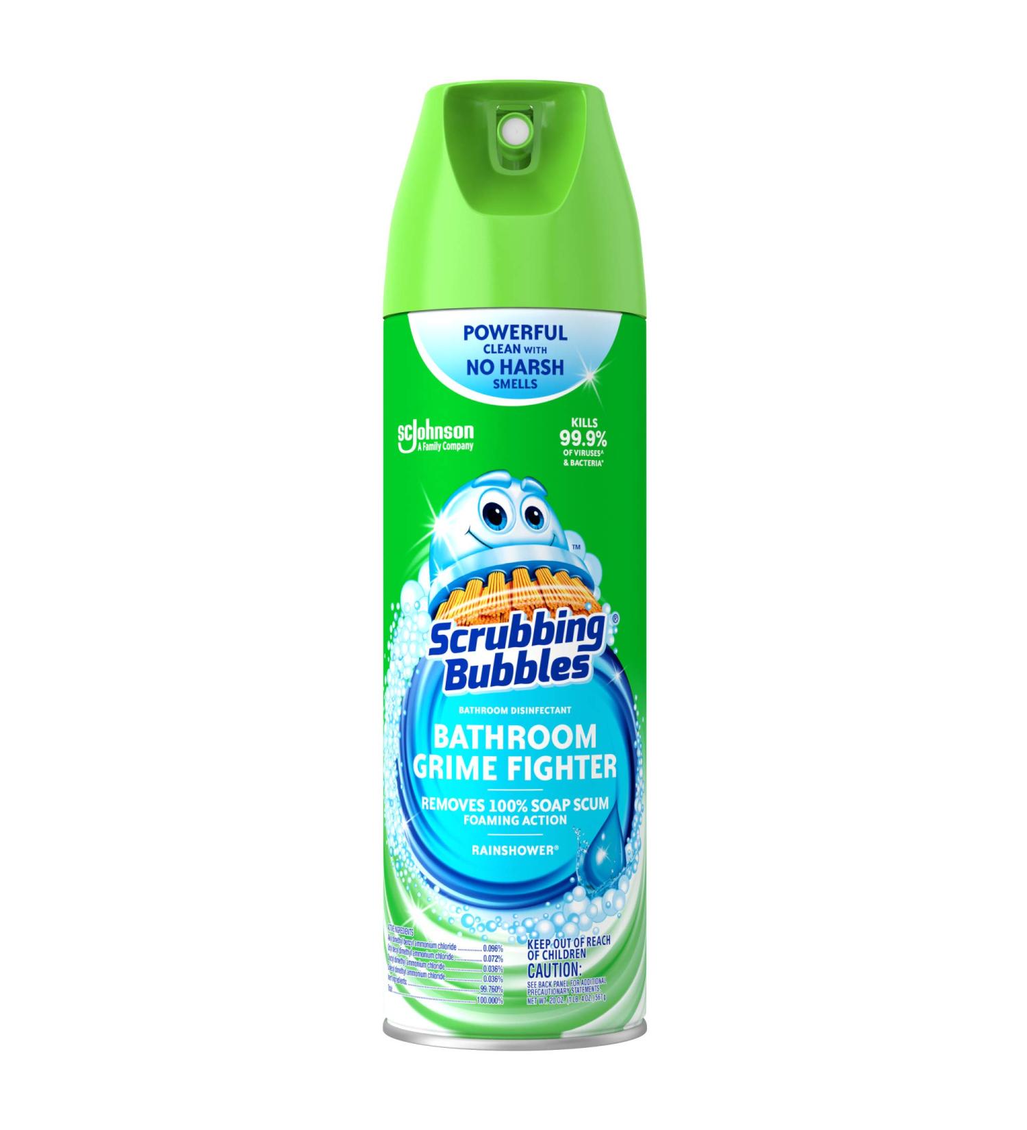 Scrubbing Bubbles Bathroom Grime Fighter Aerosol Disinfectant Spray - 20 oz Rainshower Scent | Tile, Bathtub, and Shower Cleaner - 1 Aerosol Spray - Buy Online on GoSupps.com