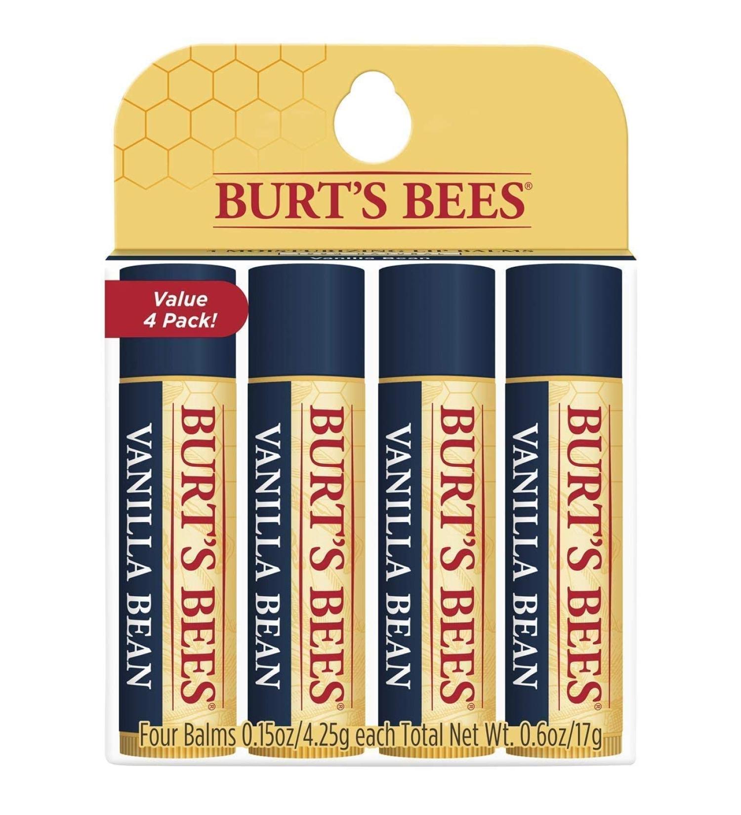 Burt's Bees Vanilla Bean Lip Balm (PACK OF 4) Fruit Vanilla 1 count (Pack of 4) - Buy Online on GoSupps.com