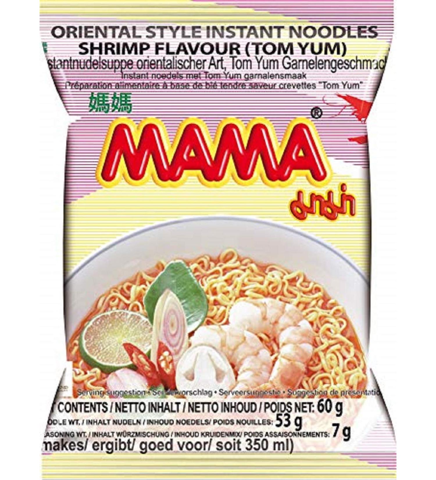 Mama Instant Noodles Tom Yum Shrimp Flavor - Authentic Thai Instant Soup - 24 x 60g Pack - Buy Online on GoSupps.com