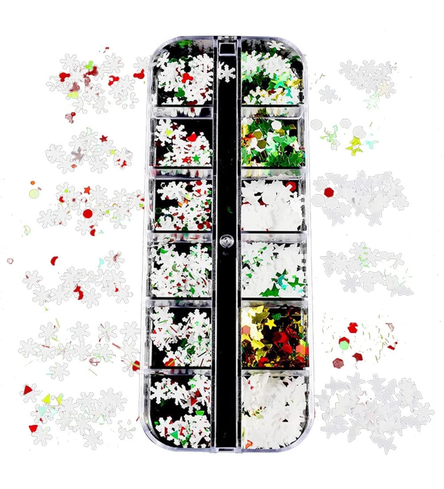 12 Grid Snowflake Nail Sequins Art Holographic Christmas Nail Jewelry Decoration - Buy Online on GoSupps.com