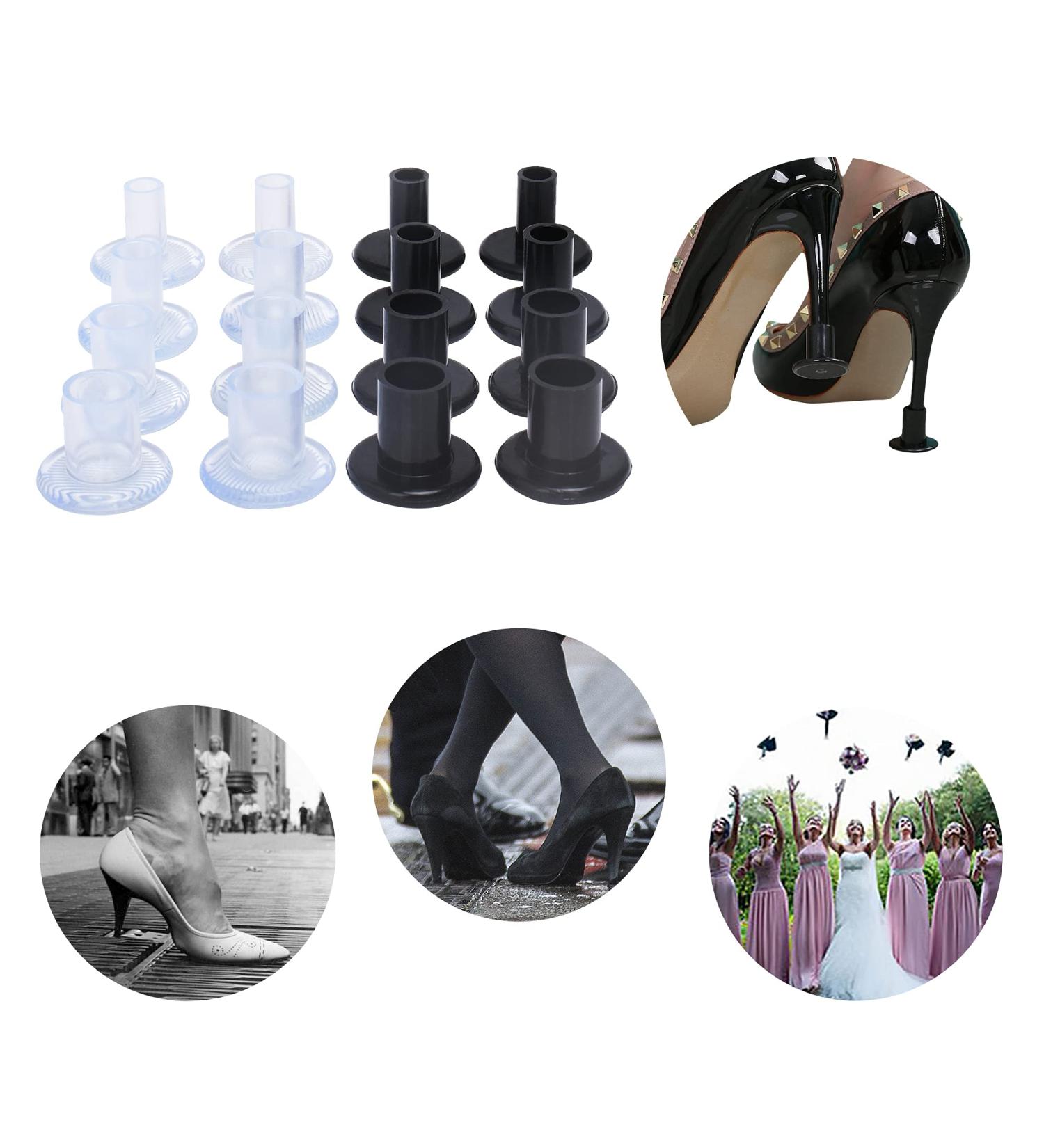 High Heel Protectors - 8 Pairs Heel Stoppers & Repair Caps for Women - 4 Sizes Shoe Heel Covers - Ideal for Weddings, Grass, Gravel, Wetlands - Black/Clear - Pack of 8 - Buy Online on GoSupps.com