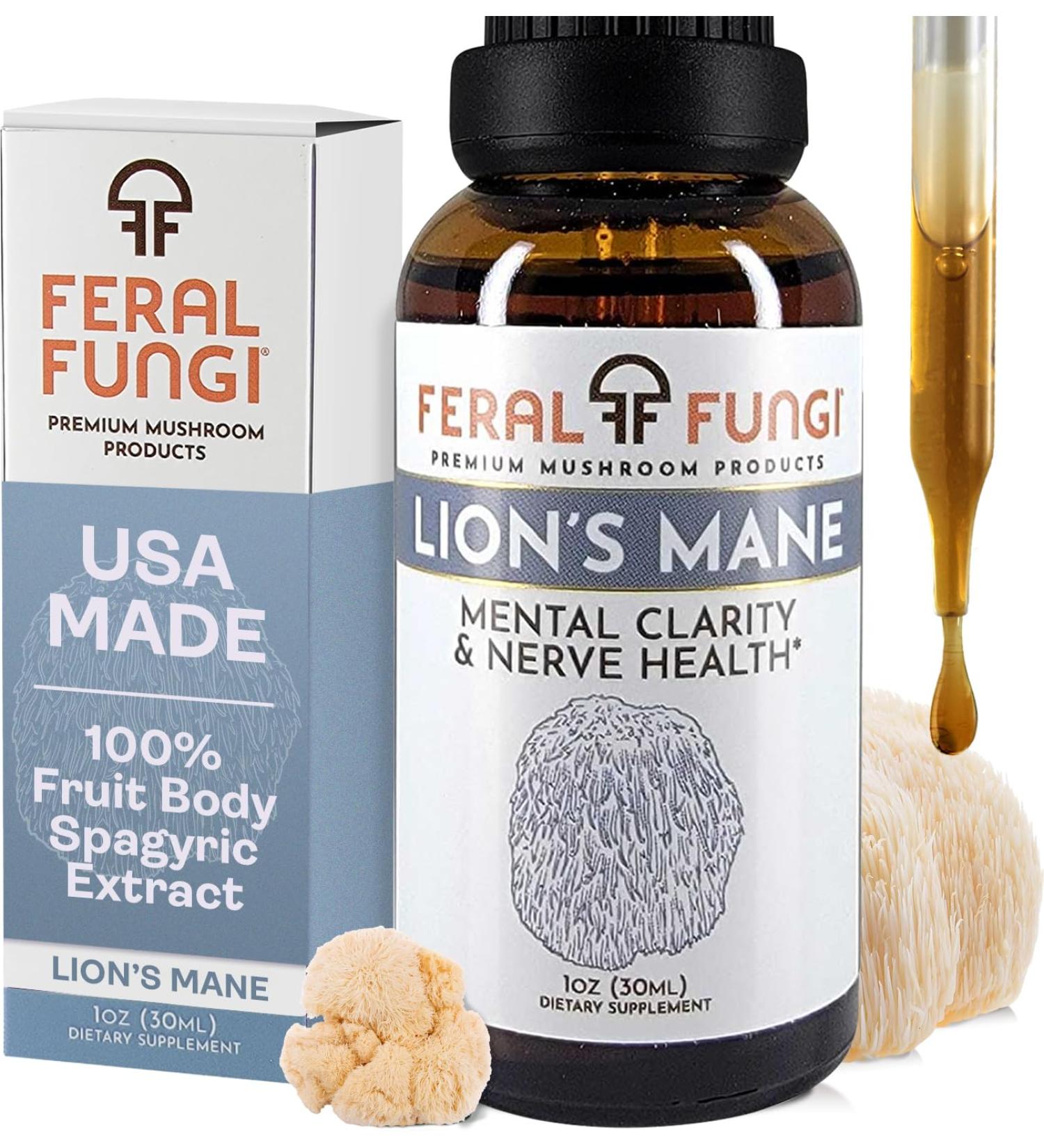 Feral Fungi Lion's Mane Tincture - Say NO to Often diluted tinctures That Don t Work - 100% Pure Mushroom Extract from USA Grown & Harvested Mushrooms - 1 oz - Buy Online on GoSupps.com