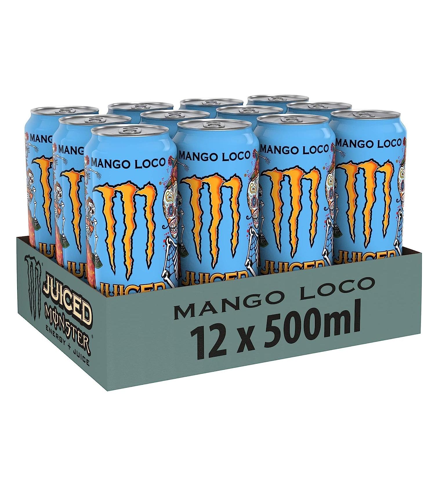 Monster Energy Mango Loco 48 Count Caffeinated Energy Drink with Tropical Fruit Flavour of Mango Guava and Pineapple 500ml + Polpa Italian Gourmet 400g - Buy Online on GoSupps.com