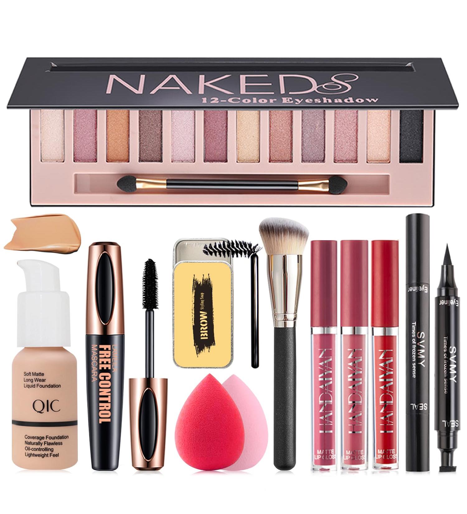 All-in-One Makeup Kit for Women & Teens | 12-Color Eyeshadow Palette Foundation Lipstick Set Eyebrow Soap & More | Perfect Gift Set - Buy Online on GoSupps.com