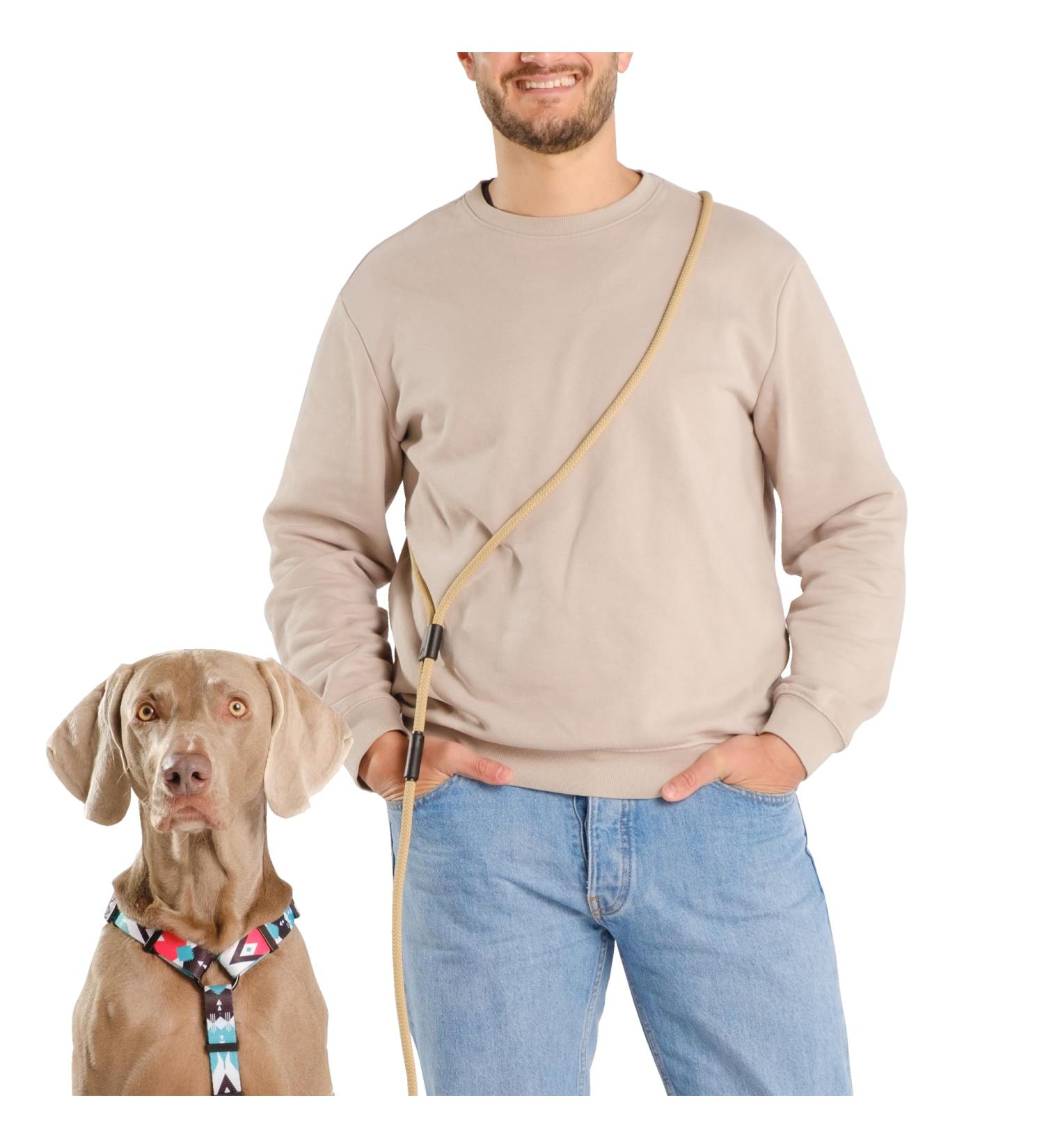 Hands-Free Dog Leash - 2m Adjustable Belly Belt | 3-in-1 Running & Training Leash for Large & Small Dogs - Beige - Buy Online on GoSupps.com