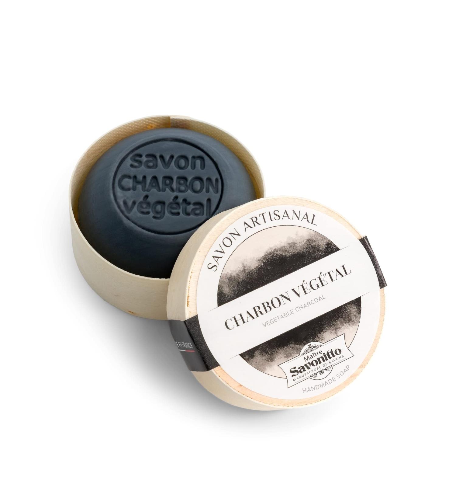 Vegetable charcoal soap in a wooden box 100g