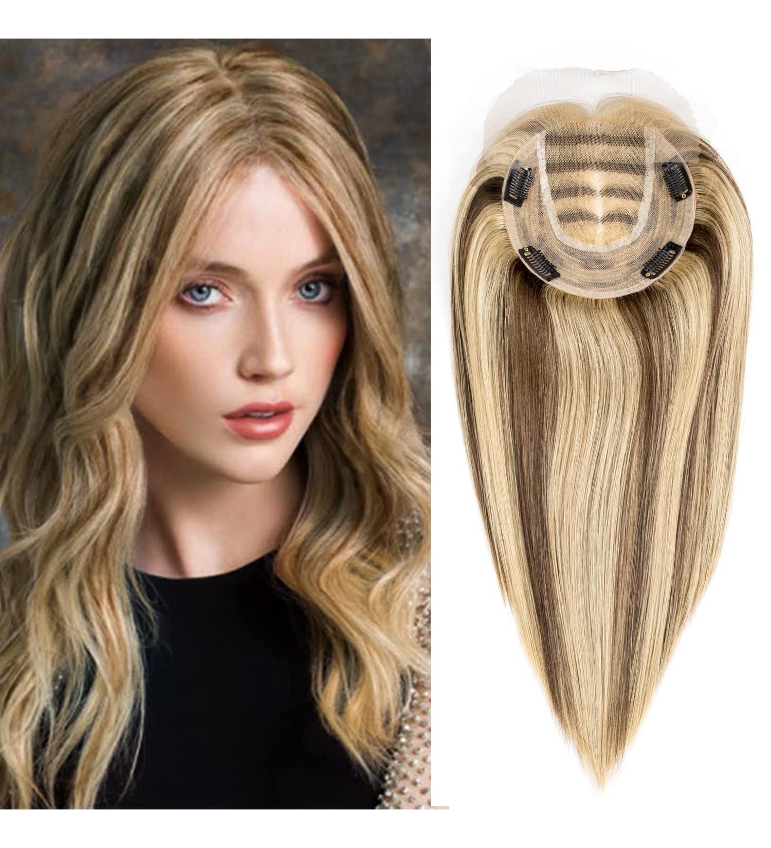 Human Hair Topper for Women Thinning Hair 150% Density Hand Made Toupee with lace front 100% Real Human Hair Clip in Hair Pieces Mono Base 14 * 15cm by Originea (12 -70g #4/27) 12 Inch #4/27 Medium Brown Mix Dark Blonde - Buy Online on GoSupps.com