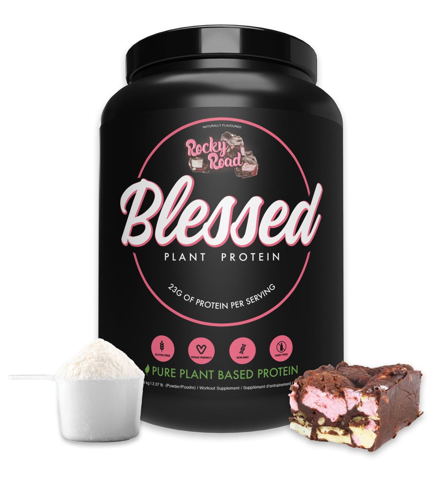 Blessed Vegan Protein Powder - Plant Based Protein Powder Meal Replacement Protein Shake 23g of Pea Protein Powder Dairy Free Gluten Free No Sugar Added 30 Servings (Rocky Road) Rocky Road 30 Servings (Pack of 1) - Buy Online on GoSupps.com