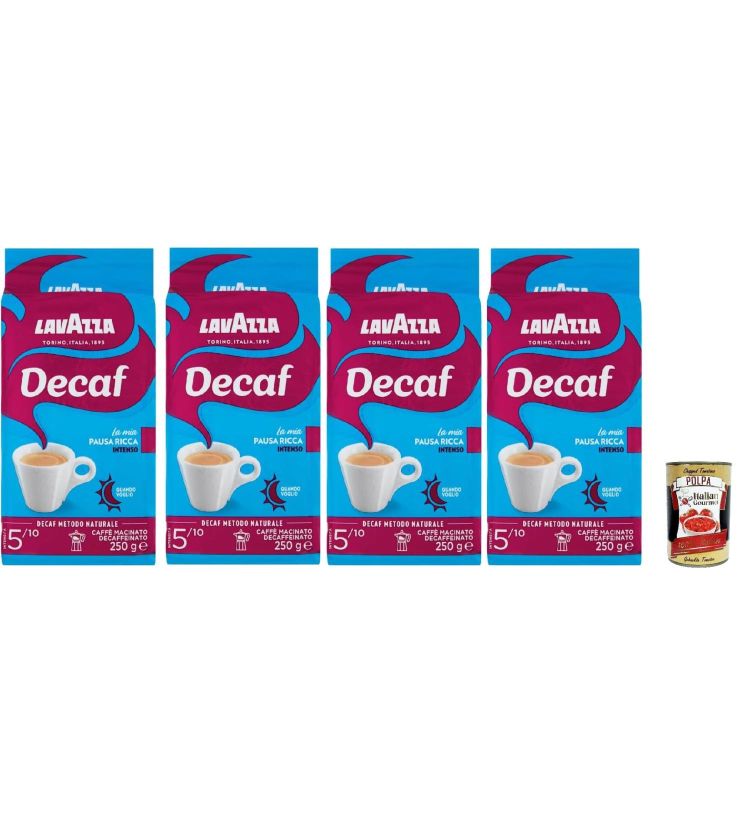 Lavazza Decaf Intenso Caf moulu pour un Espresso ou un Latte D caf in m lang avec un m lange arabe et robuste Intensit 5/10 4x 250g + Italian Gourmet polpa 400g - Buy Online on GoSupps.com