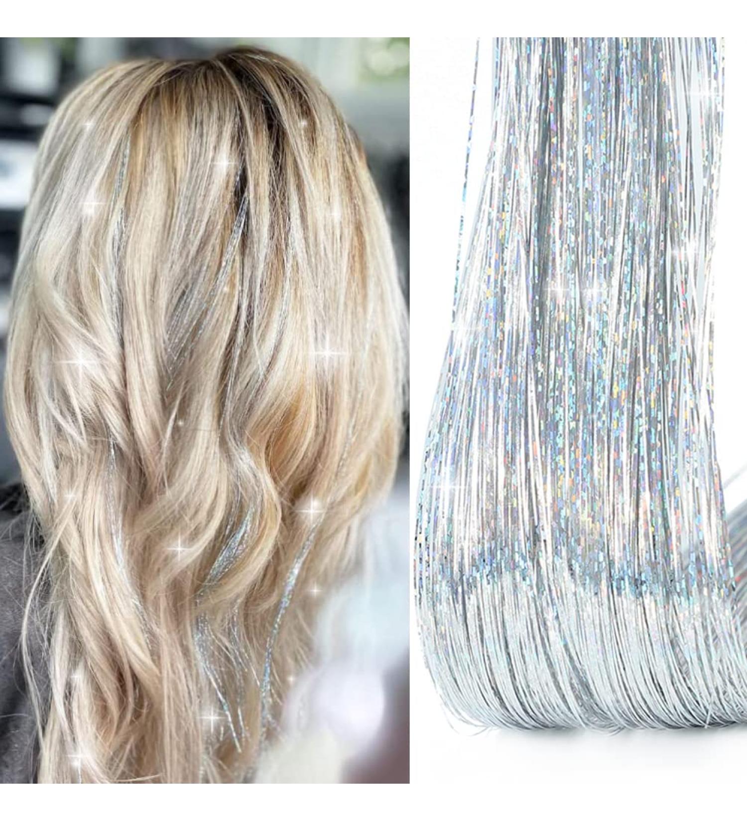 47 Silver Hair Tinsel Kit - 1100 Strands, Heat Resistant Extensions for Women & Girls - Buy Online on GoSupps.com
