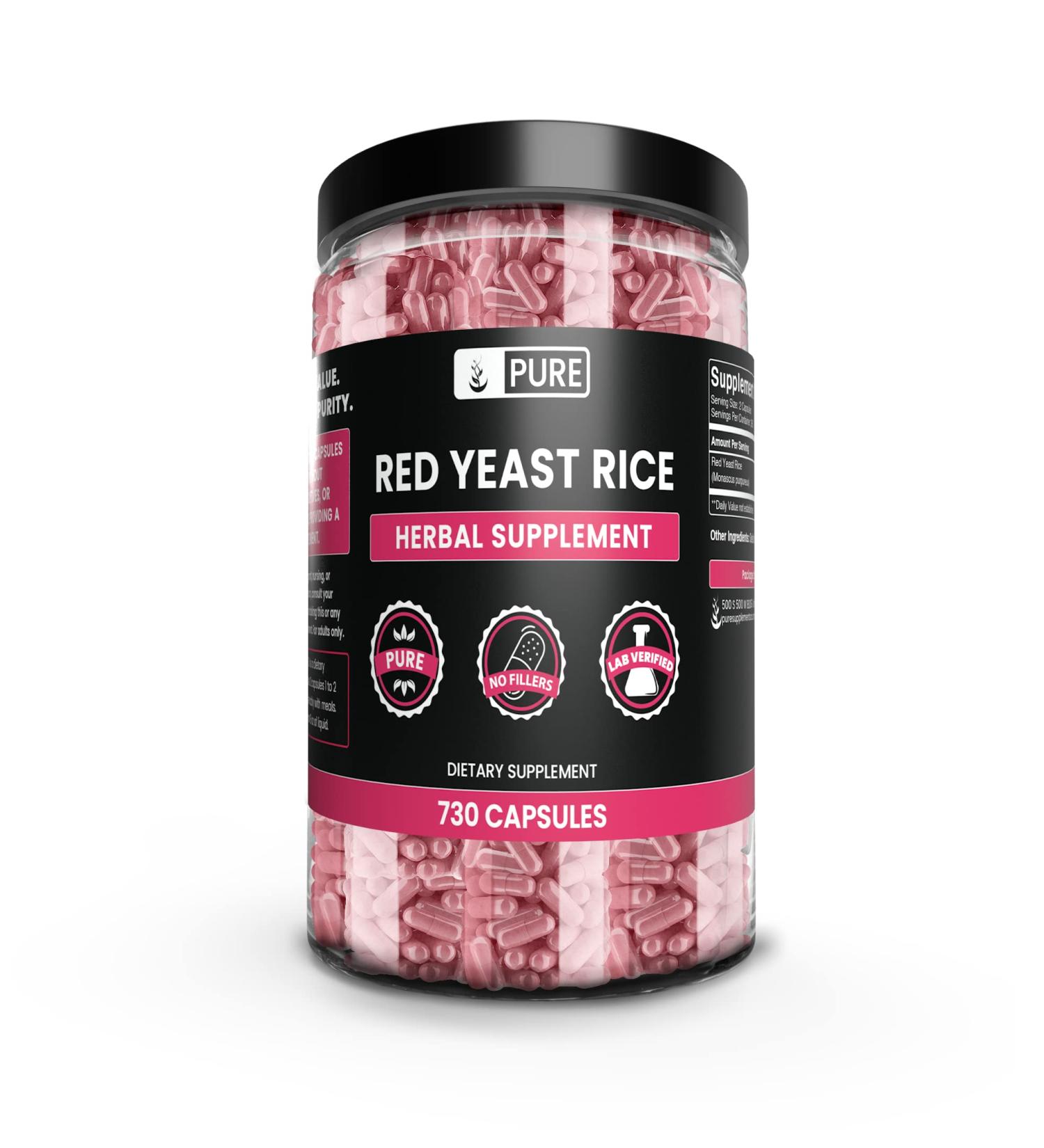 Pure Red Yeast Rice Capsules (730 Count) | Lab Verified, No Fillers | Pure Original Ingredients - Buy Online on GoSupps.com