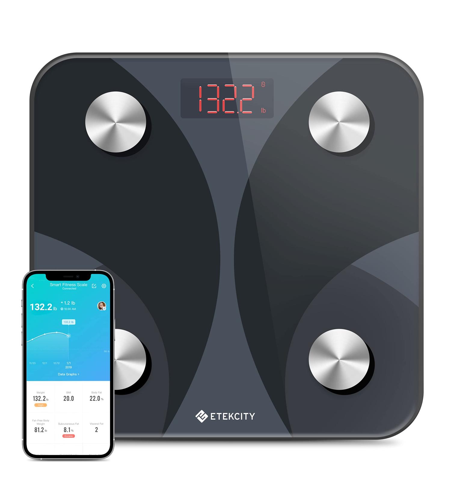 Etekcity Ultra-Slim Smart Body Fat Scale - 12 Body Metrics iOS & Android Compatible 180 kg/400 lb Capacity - Accurate BMI Muscle Mass & More - Buy Online on GoSupps.com