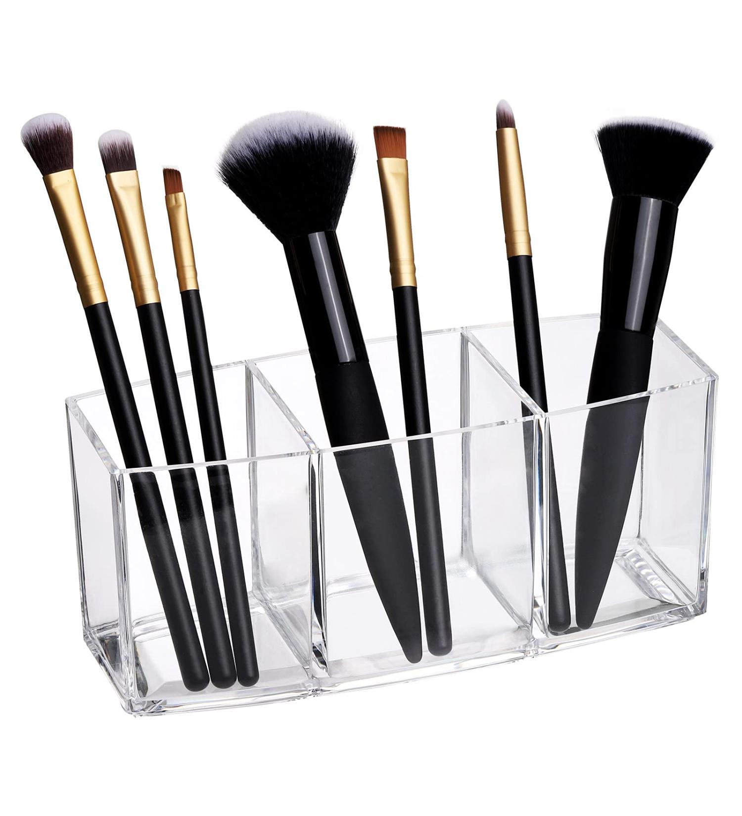 Clear Makeup Brush Holder Organizer - 3 Slot Cosmetic Brushes Storage - Buy Online on GoSupps.com