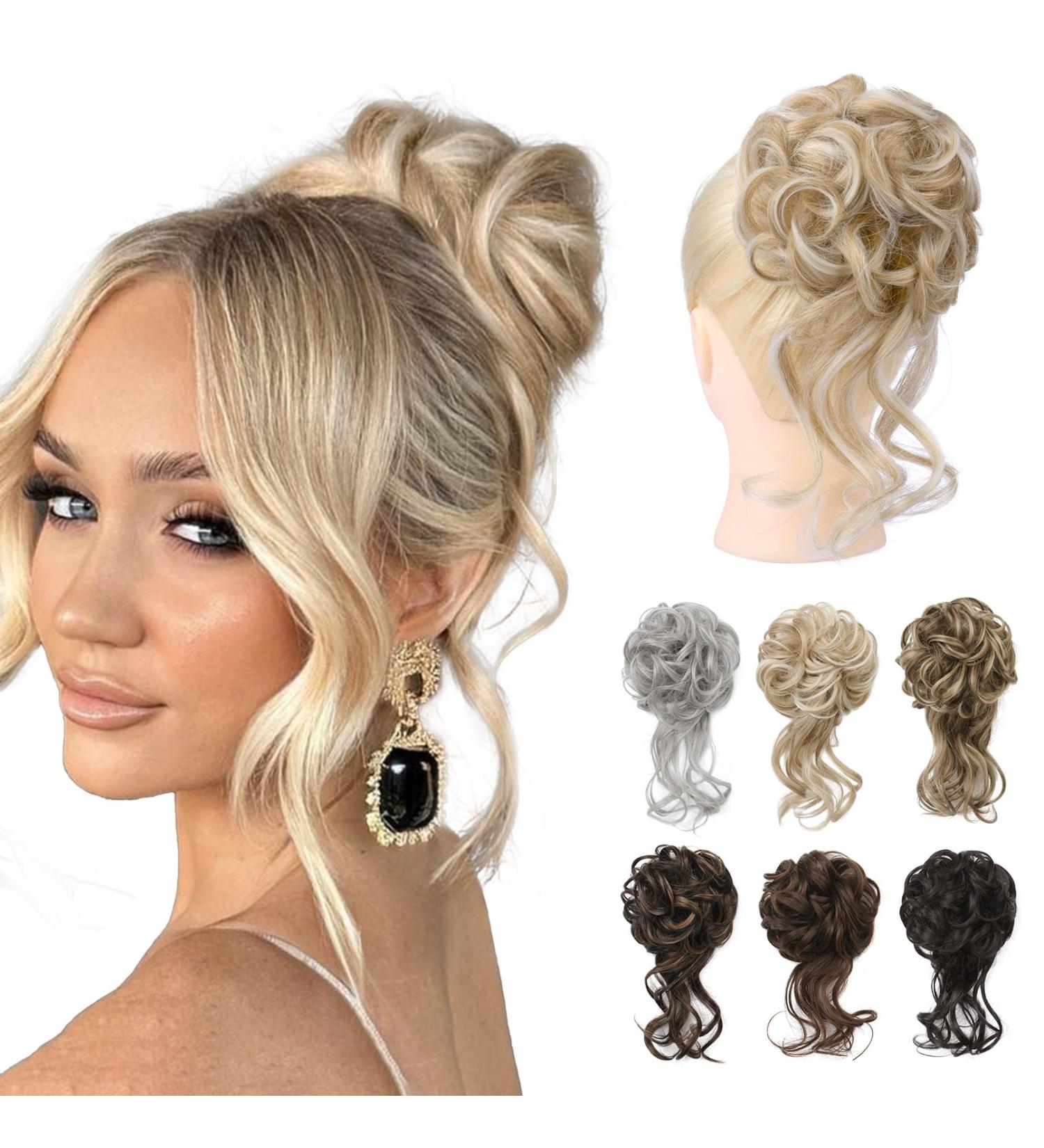 REECHO Blonde Messy Bun Hair Piece for Women - Synthetic Updo Elastic Hair Bun with Pale Highlights - Buy Online on GoSupps.com