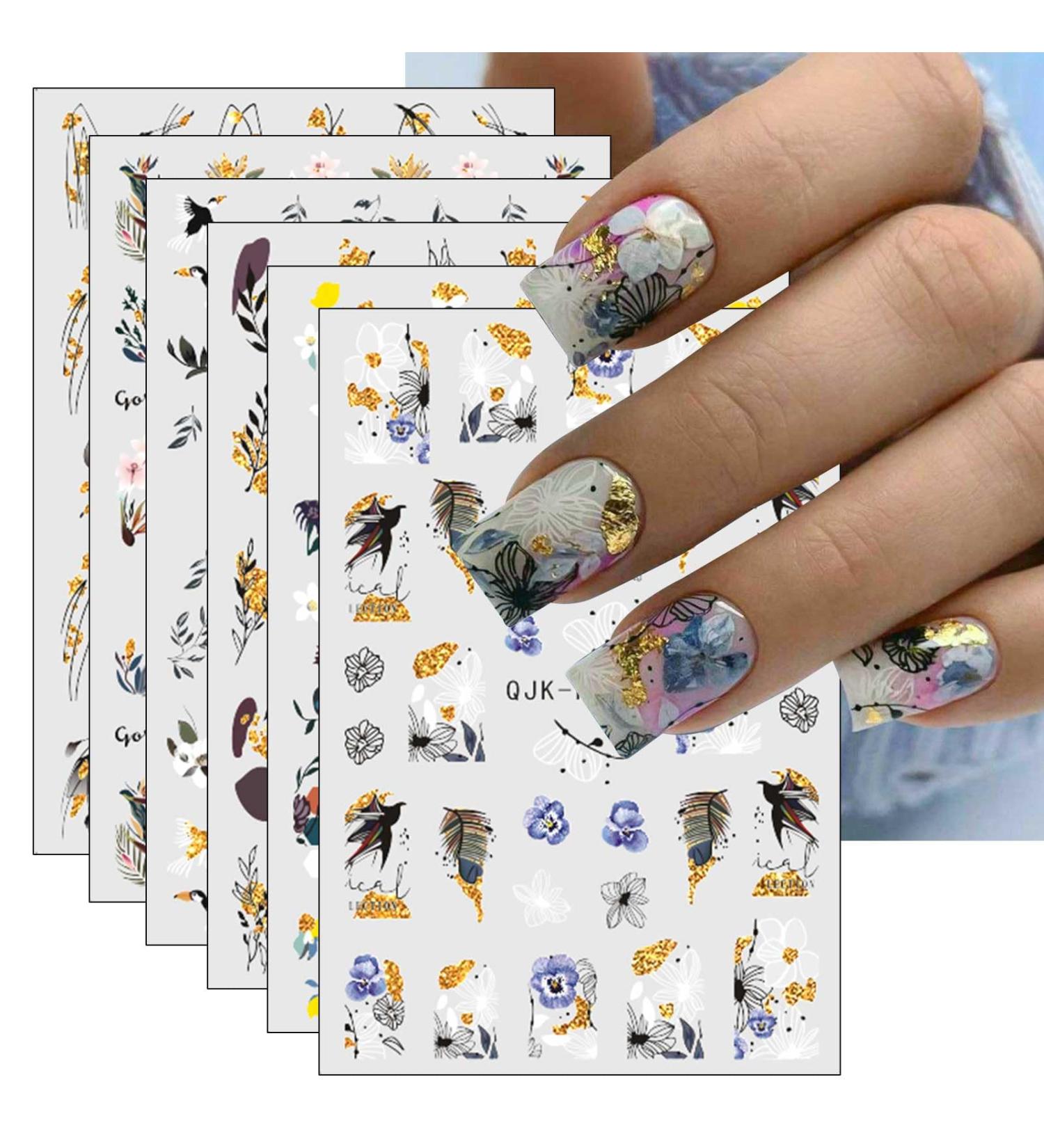 JMEOWIO 10 Sheets Glitter Spring Flower Nail Art Stickers Decals Self-Adhesive Colorful Summer Floral Nail Supplies Nail Art Design Decoration Accessories - Buy Online on GoSupps.com