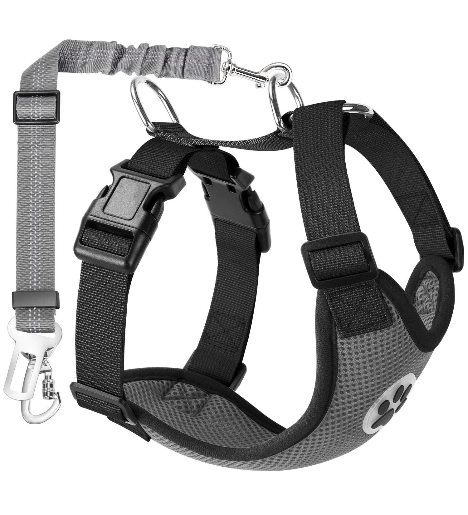 Slowton Dog Harness with Seat Belt for Car - Breathable Design XXS Gray Includes 2 Carabiner Hooks - Safe Travel for Small Dogs - Buy Online on GoSupps.com