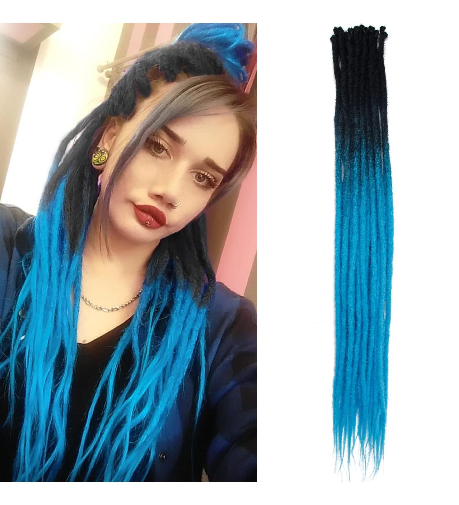 Handmade 24-Inch Thin Synthetic Dreadlock Extensions - Soft Crochet Hair in Blue | 20 Strands for Hip-Hop Style - Buy Online on GoSupps.com