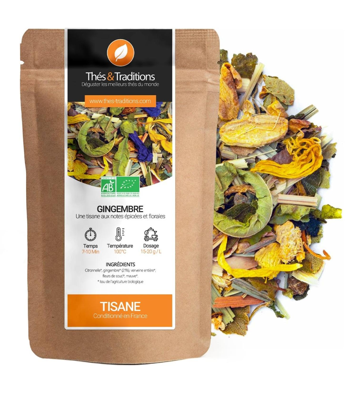  Th s & Traditions Organic Ginger Herbal Tea | 100g Loose Leaf Bag | Certified Organic Agriculture  - Buy Online on GoSupps.com