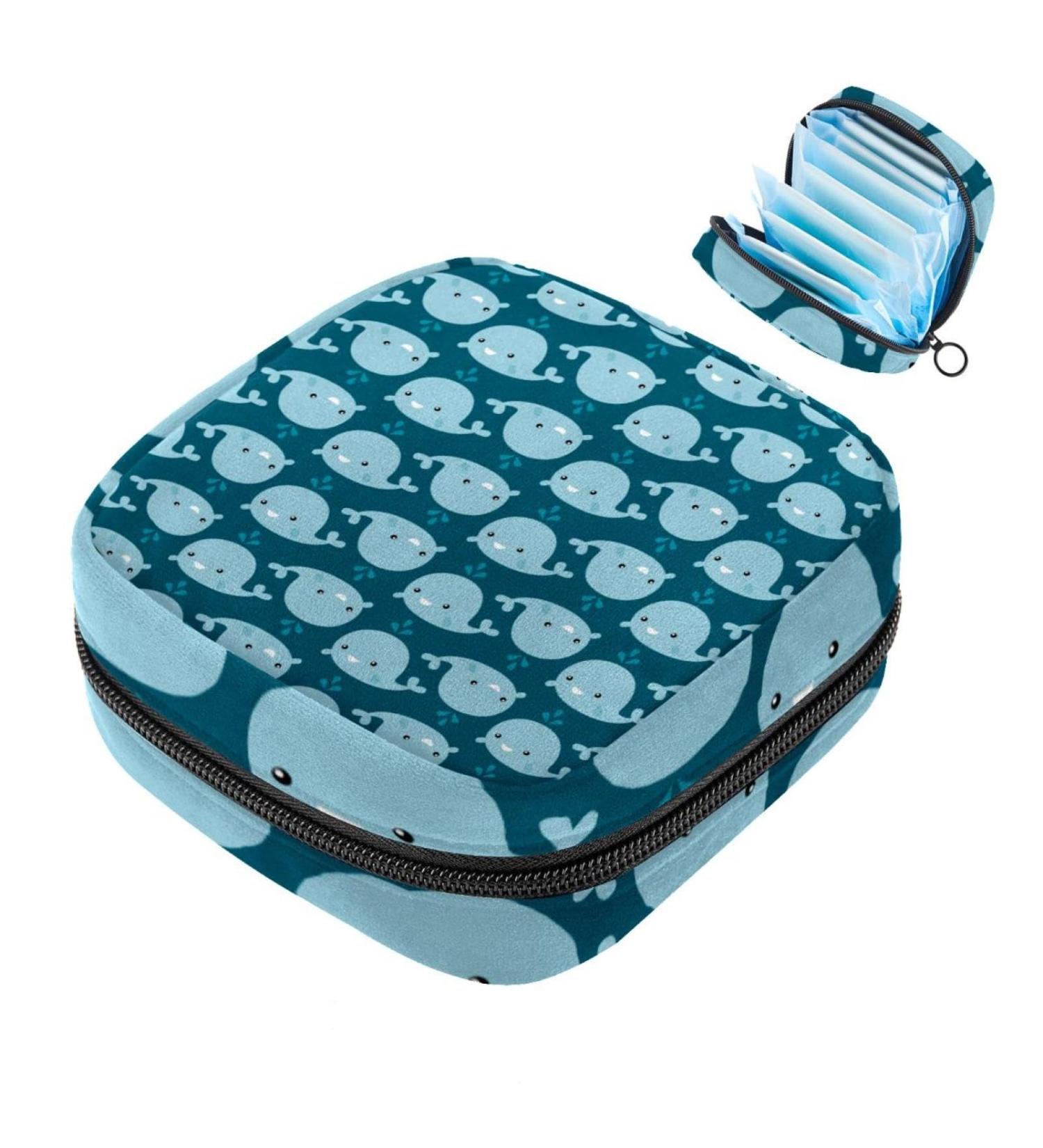 Shop Portable Women's Binding-Storage Bags | Menstrual Cup Pocket & Pads for Teens - Cute Blue Whales Design - Buy Online on GoSupps.com