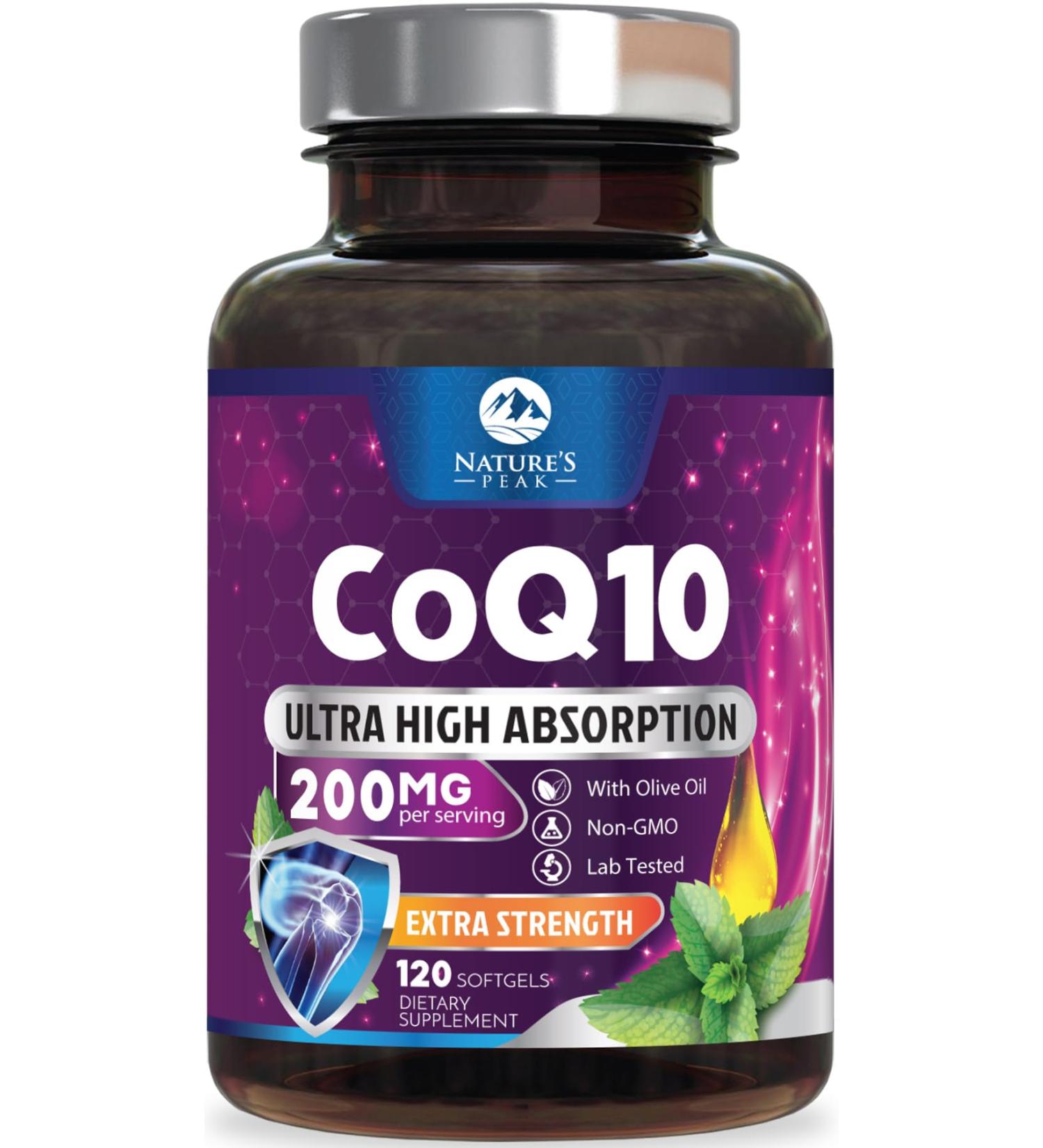 CoQ10 200mg - Ultra High Absorption Co Q 10 Softgel Supplement With Black Pepper Energy & Heart Health Support Antioxidant - Coenzyme Q10 (Ubiquinone) for Women & Men Bottled in USA - 120 Softgels 120 Count (Pack of 1) - Buy Online on GoSupps.com