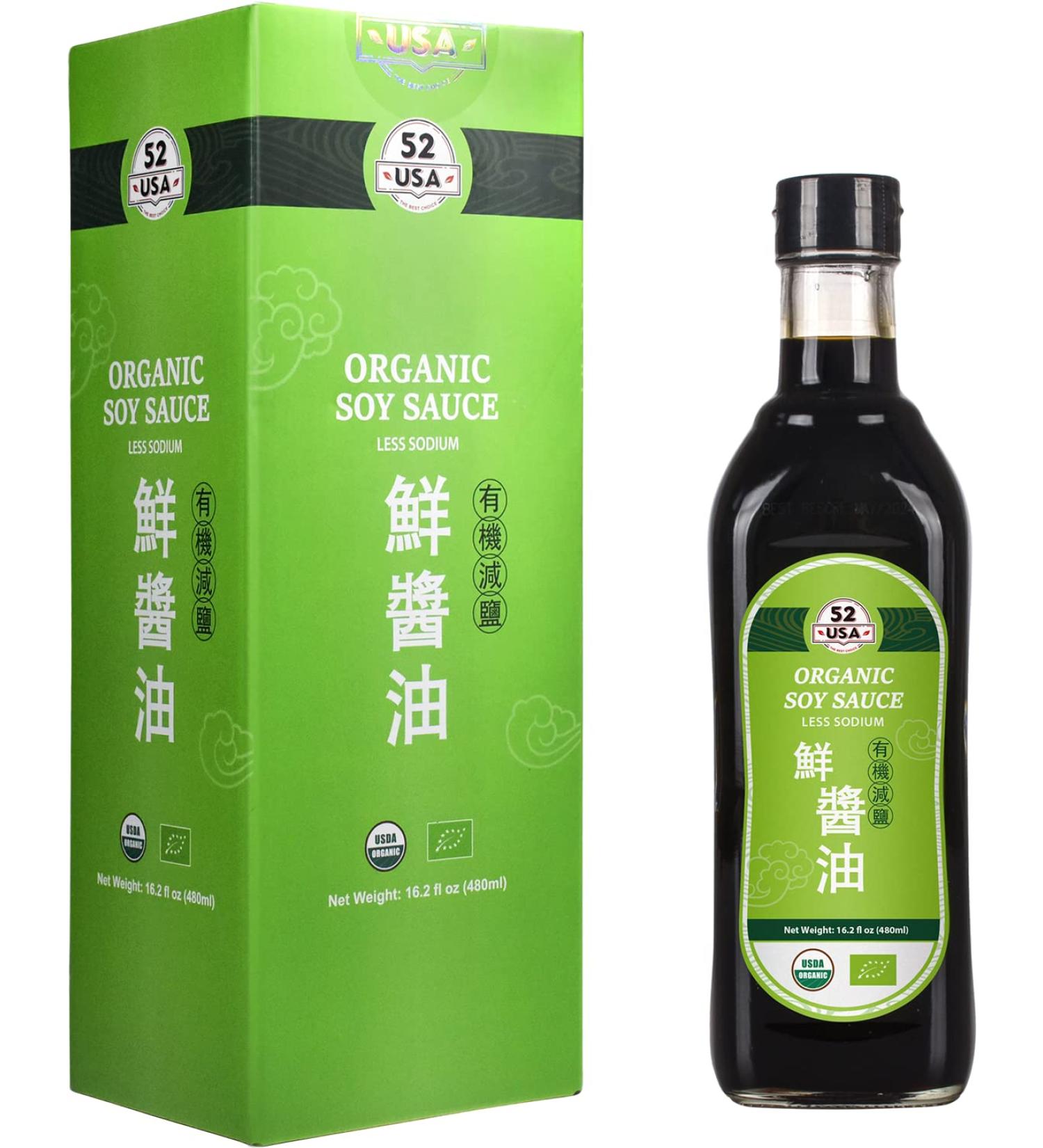 52USA Organic Low Sodium Soy Sauce 16.2oz - Perfect for Marinating Fish, Meat & Vegetables - Buy Online on GoSupps.com