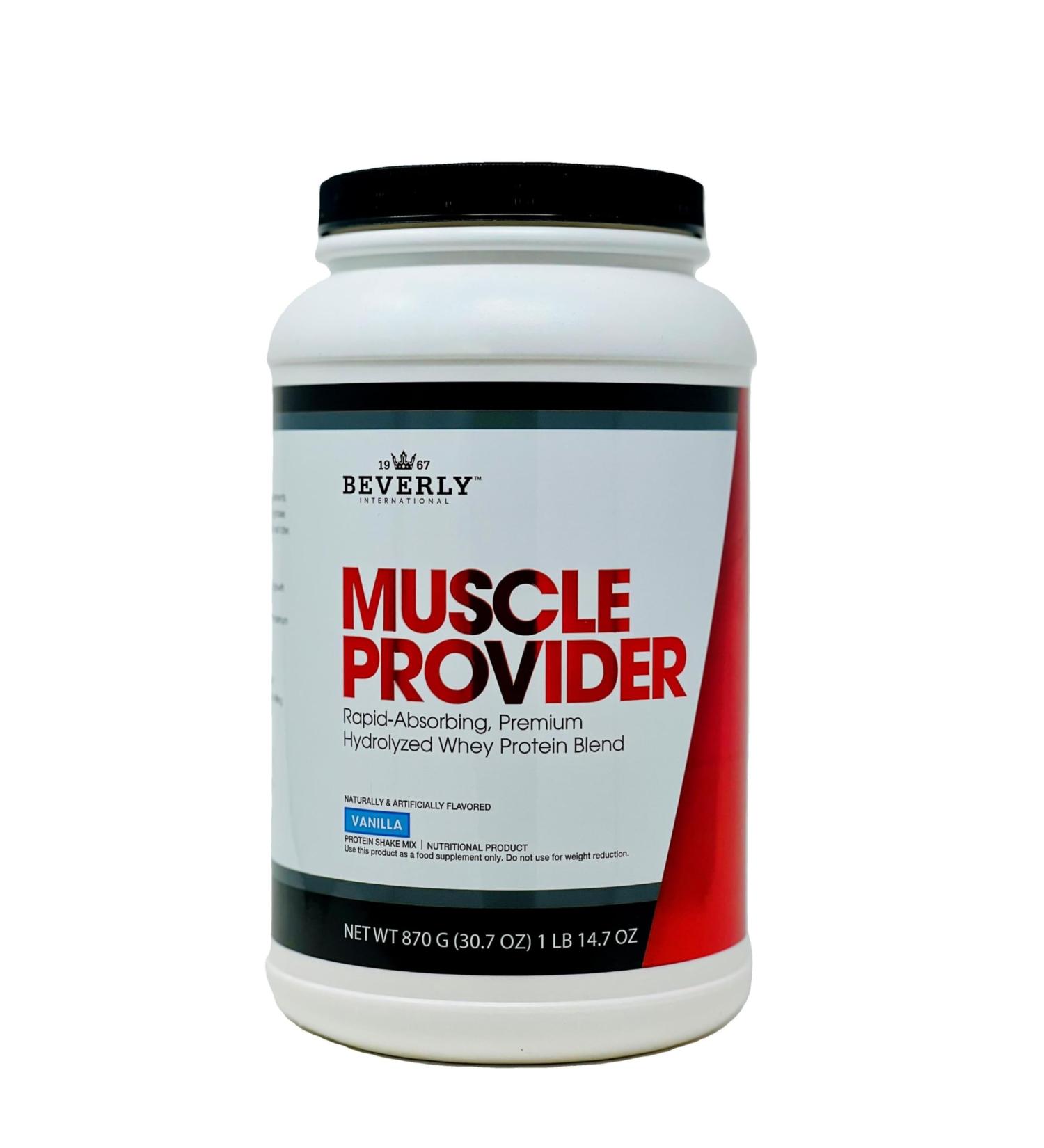 Beverly International Muscle Provider 28 Servings Vanilla. Super-Fast-Absorbing Whey Protein Powder for Recovery Lean Muscle. Fills Your Muscles not Your Stomach. Tastes Like Ice Cream - Buy Online on GoSupps.com