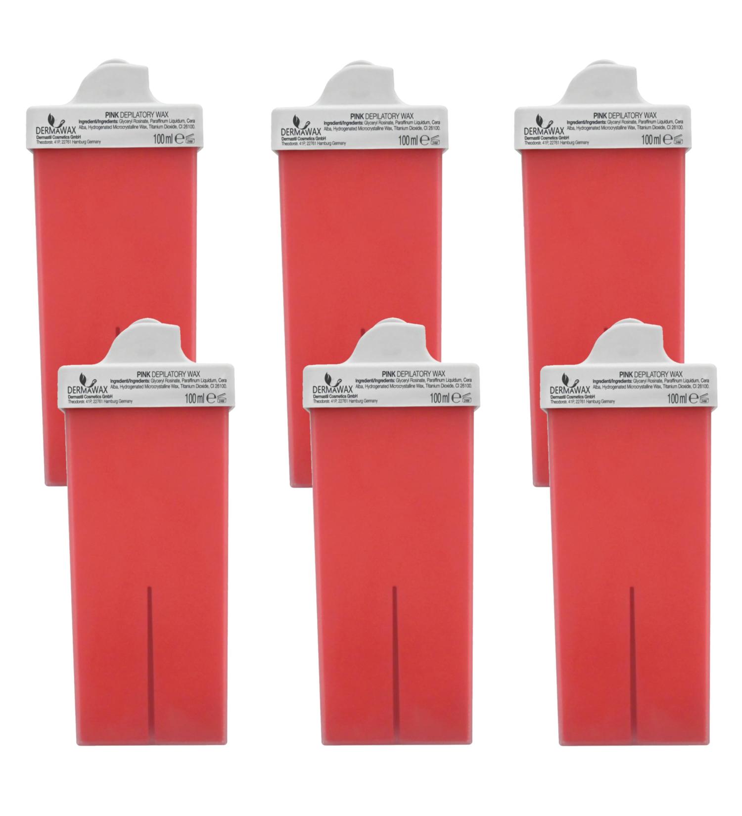 Dermawax 6x 100ml Pink Roll-On Warm Wax Cartridges for Hair Removal Perfect for Upper Lip & Eyebrow Waxing | International Shipping Available - Buy Online on GoSupps.com