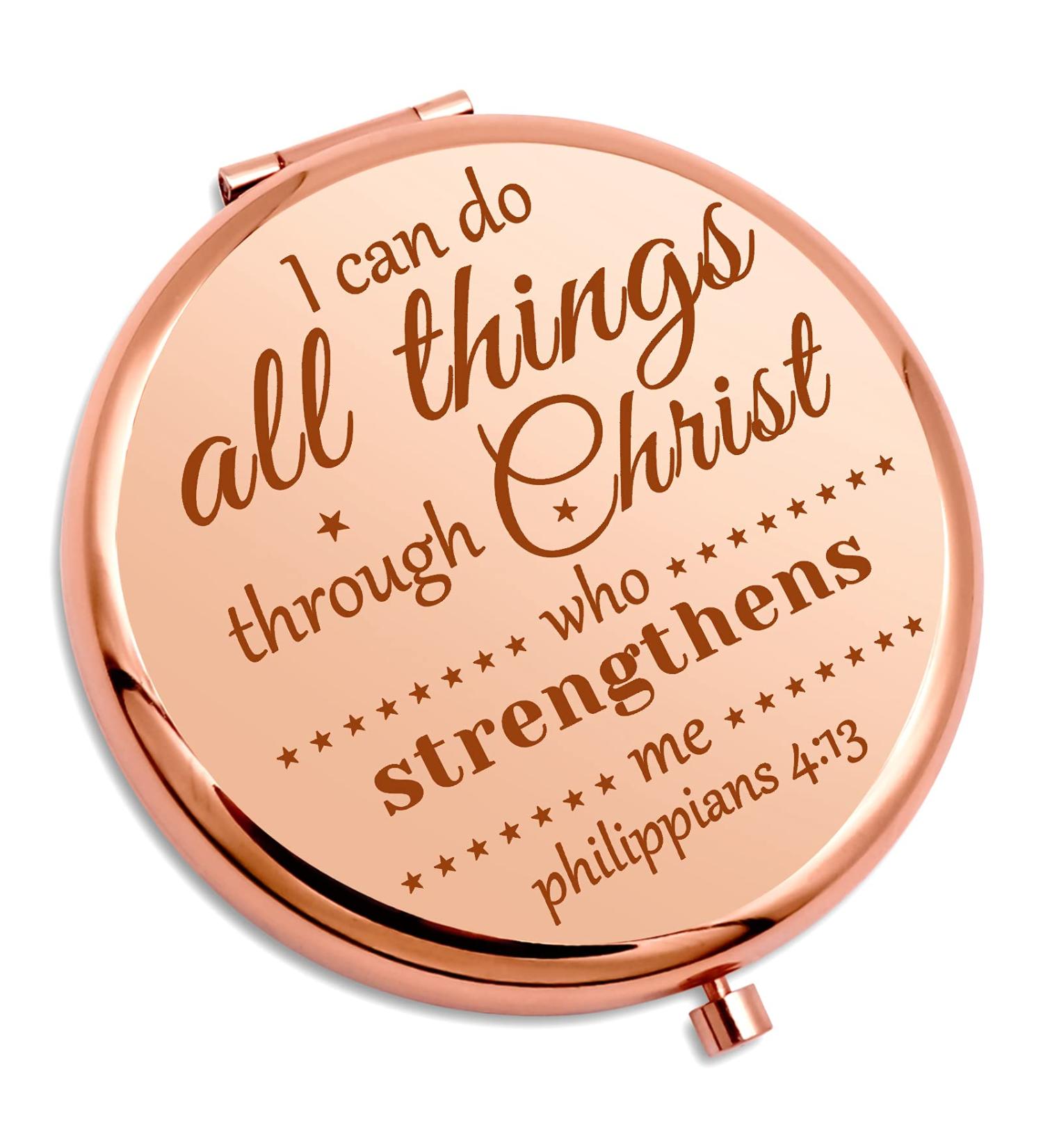 Bible Verse Compact Makeup Mirror - Inspirational Christian Gifts for Women - Easter Baptism Religious Gifts - Perfect for Mom, Goddaughter, Sister - Travel Size Makeup Mirror - Buy Online on GoSupps.com