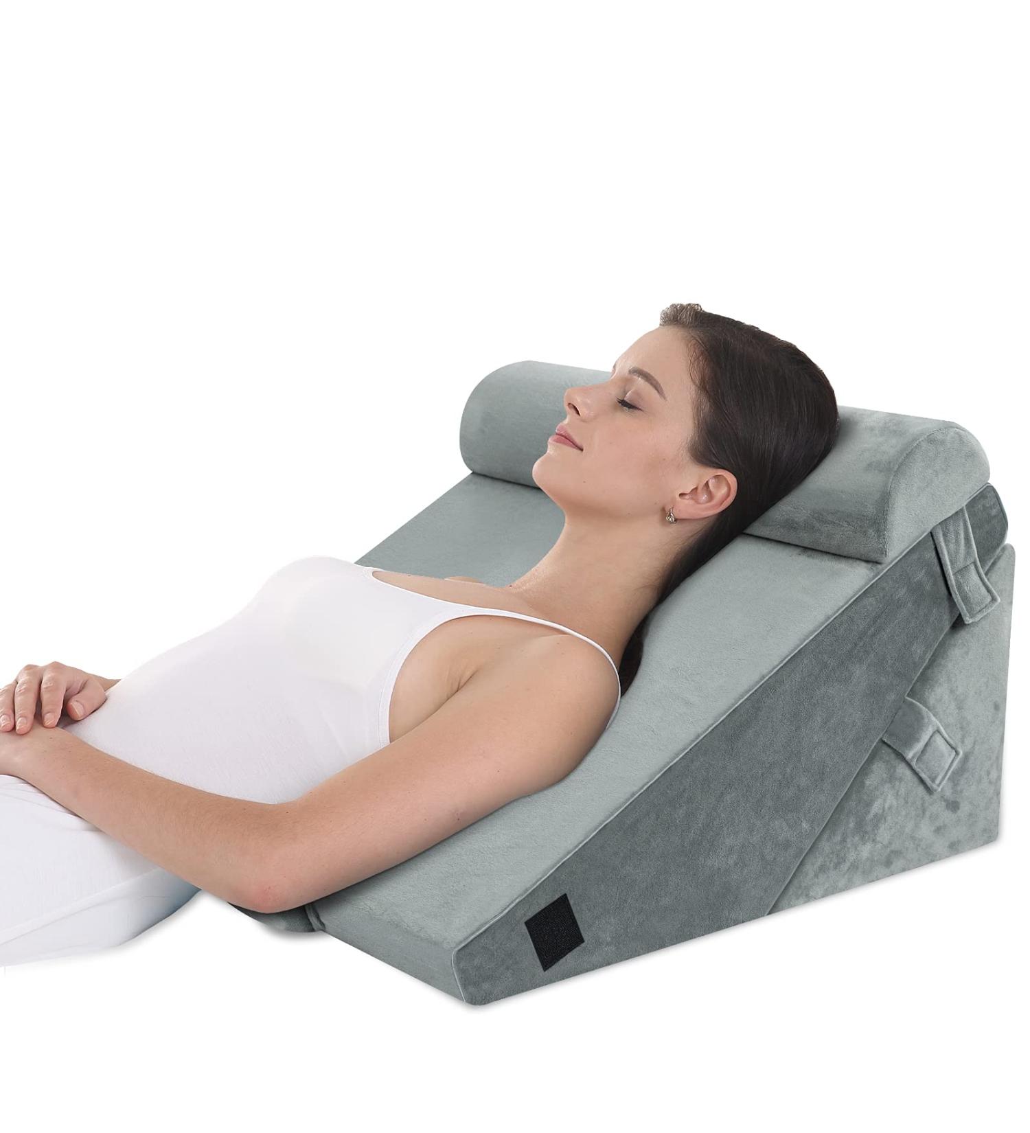 Howhom Adjustable Memory Foam Bed Wedge Pillow Orthopedic Incline Cushion for Snoring Allergies Reading Sleeping Acid Reflux Reduce Neck and Back Pain Grey