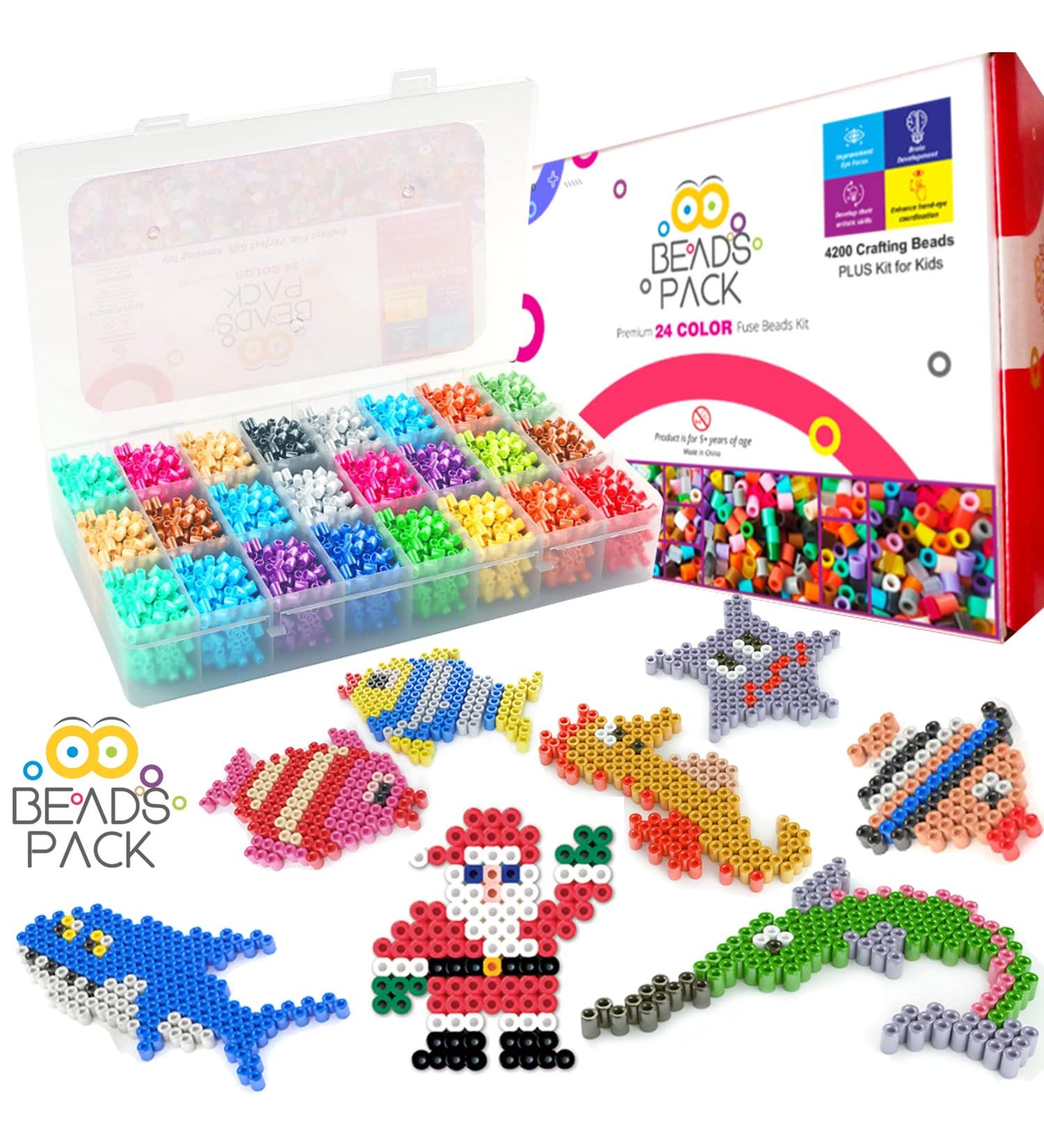 BeadsPack Fuse Beads Kit for Kids 4200 5mm Beads, Pegboard, Tweezer, Patterns & Iron-On Paper 24 Colorful Melty Beads Ideal for Kids Crafts & Gifts - Buy Online on GoSupps.com