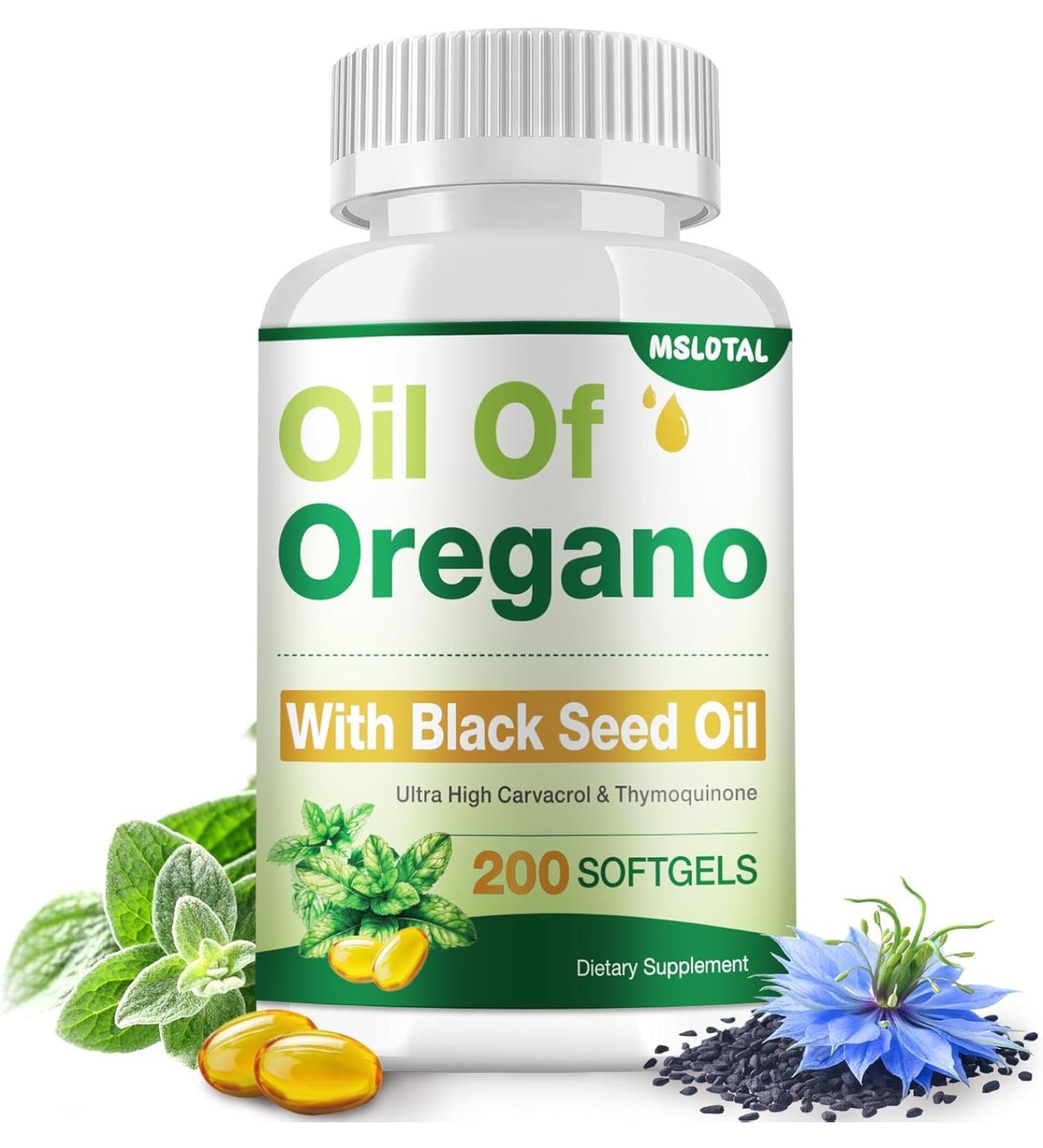 MSLOTAL Organic Oregano Capsules Black Seed Oil Softgels