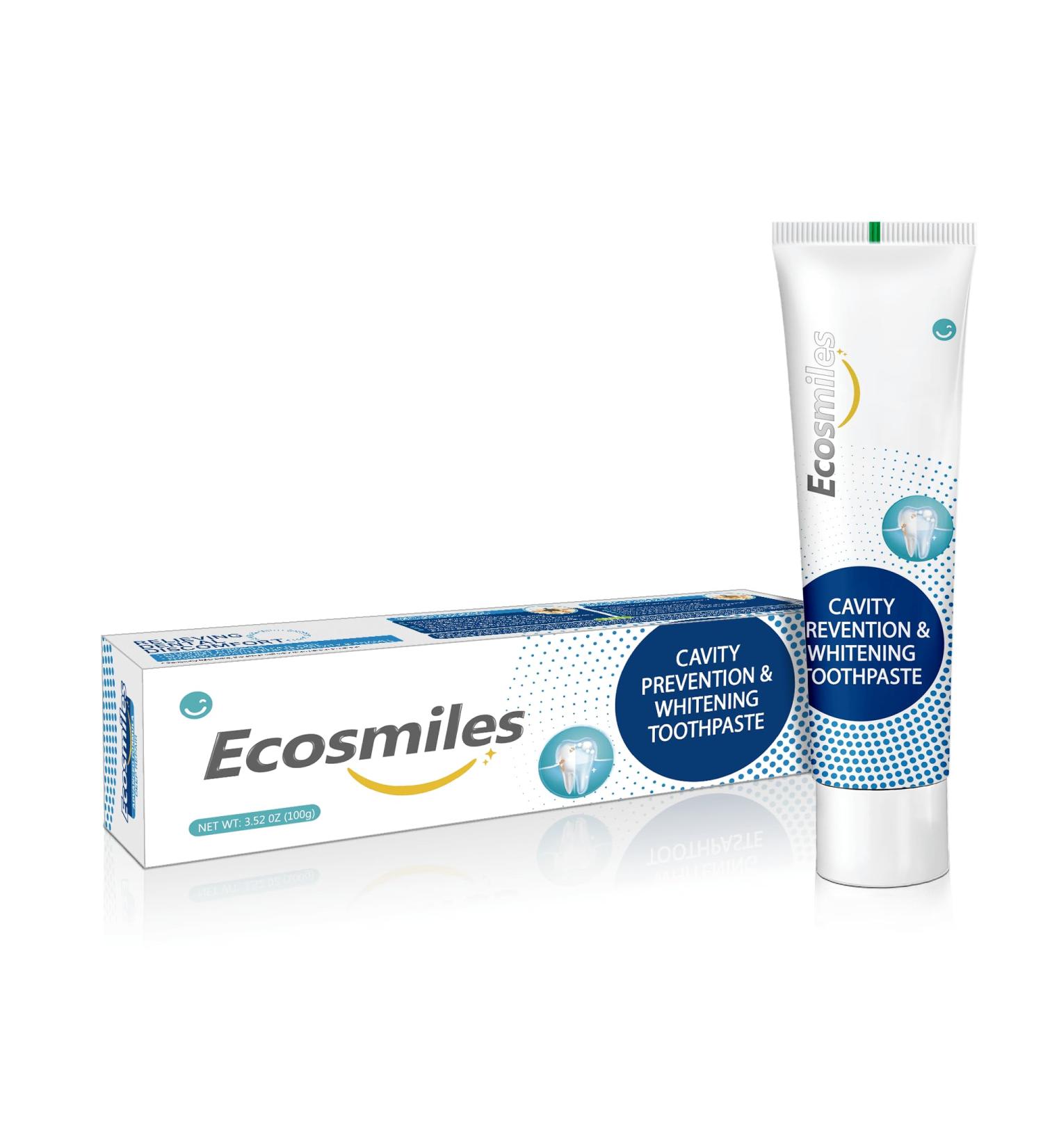 Ecosmiles Fluoride Anticavity Toothpaste for Adults Cavity Protection Teeth Whitening with Xylitol and Remineralizing Hydroxyapatite Tartar Remover SLS Free Tooth Decay Enamel Repair Mint 3.52 OZ - Buy Online on GoSupps.com