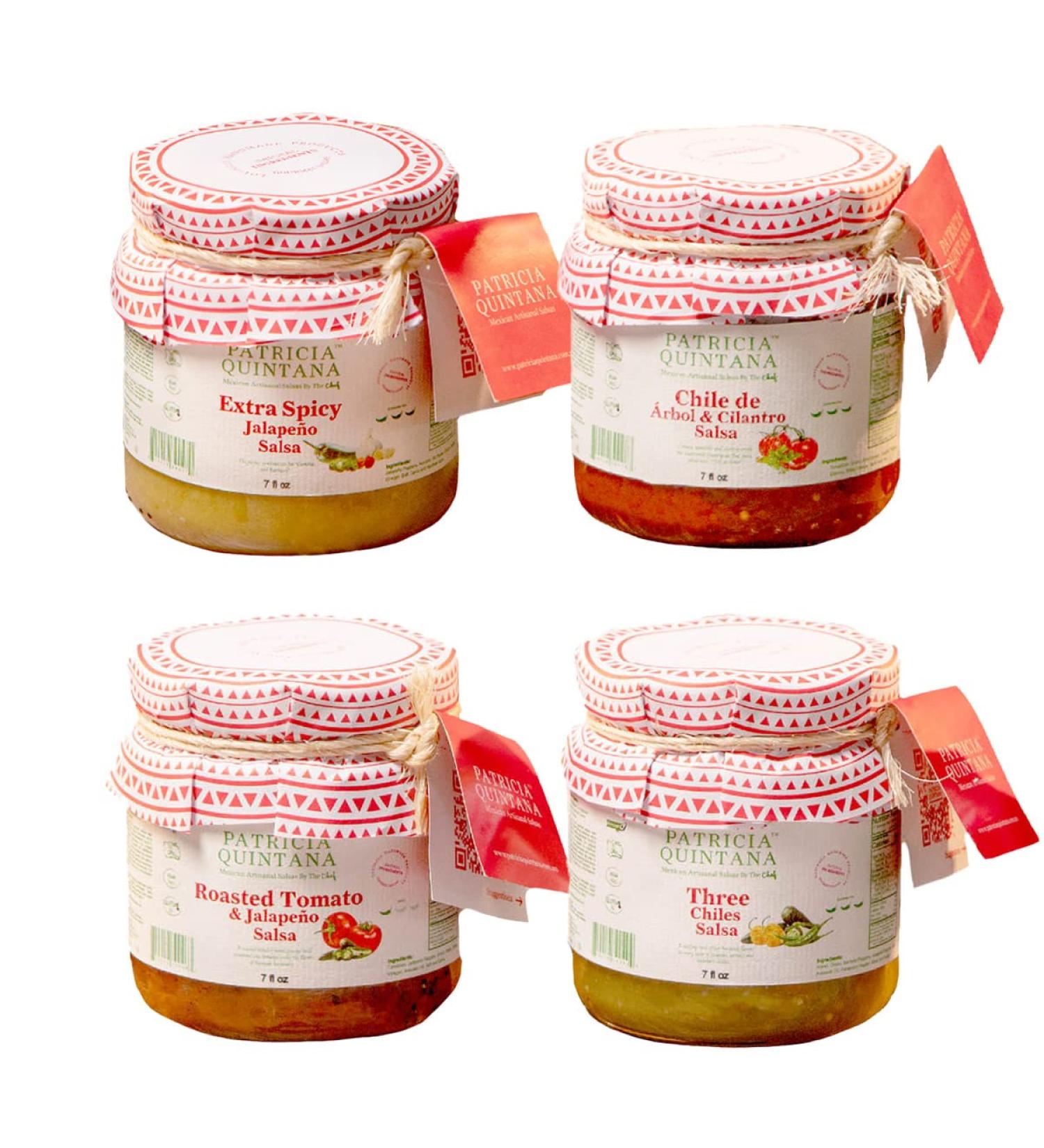 Patricia Quintana Authentic Mexican Salsa Sampler Pack - Roasted Tomato, Extra Spicy Jalape o, Chile de rbol & Cilantro, Three Chiles - 4 Bottle Variety Pack - Buy Online on GoSupps.com