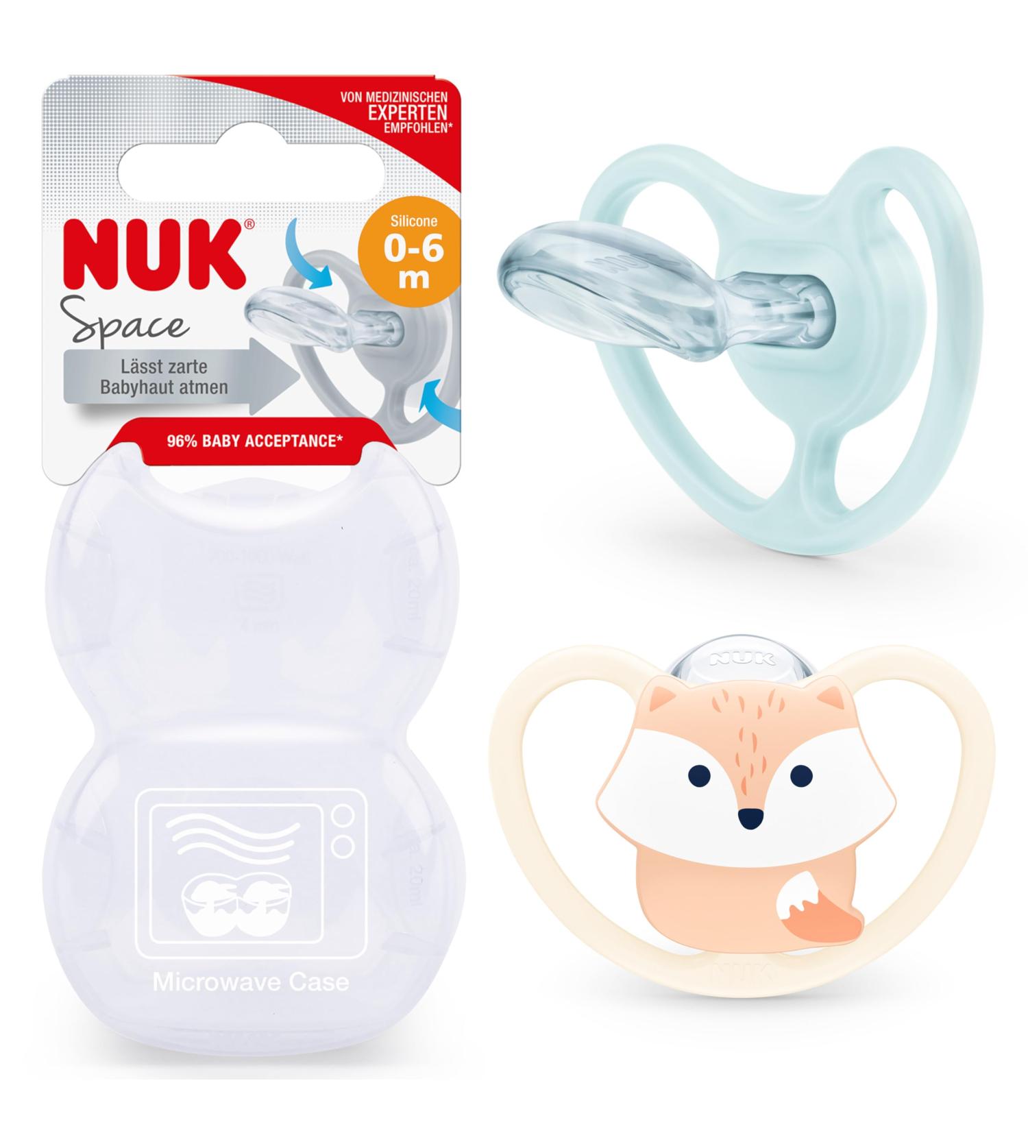 Buy NUK Space Baby Pacifier | 0-6 Months | BPA-Free Silicone | Extra Ventilation for Sensitive Skin | Fox Design | 2 Pack - International Shipping Available - Buy Online on GoSupps.com