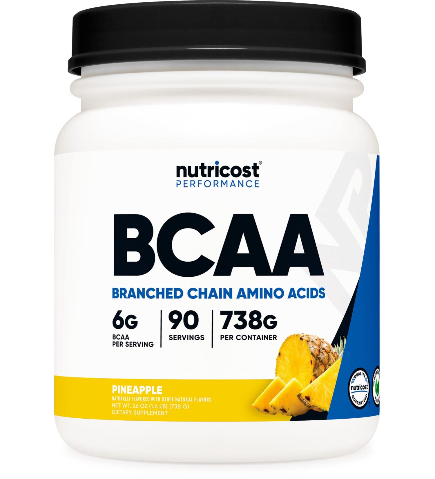 Nutricost BCAA Powder (Pineapple) - 90 Servings Optimal 2:1:1 Ratio Premium Amino Acids for Muscle Recovery & Performance - Buy Online on GoSupps.com
