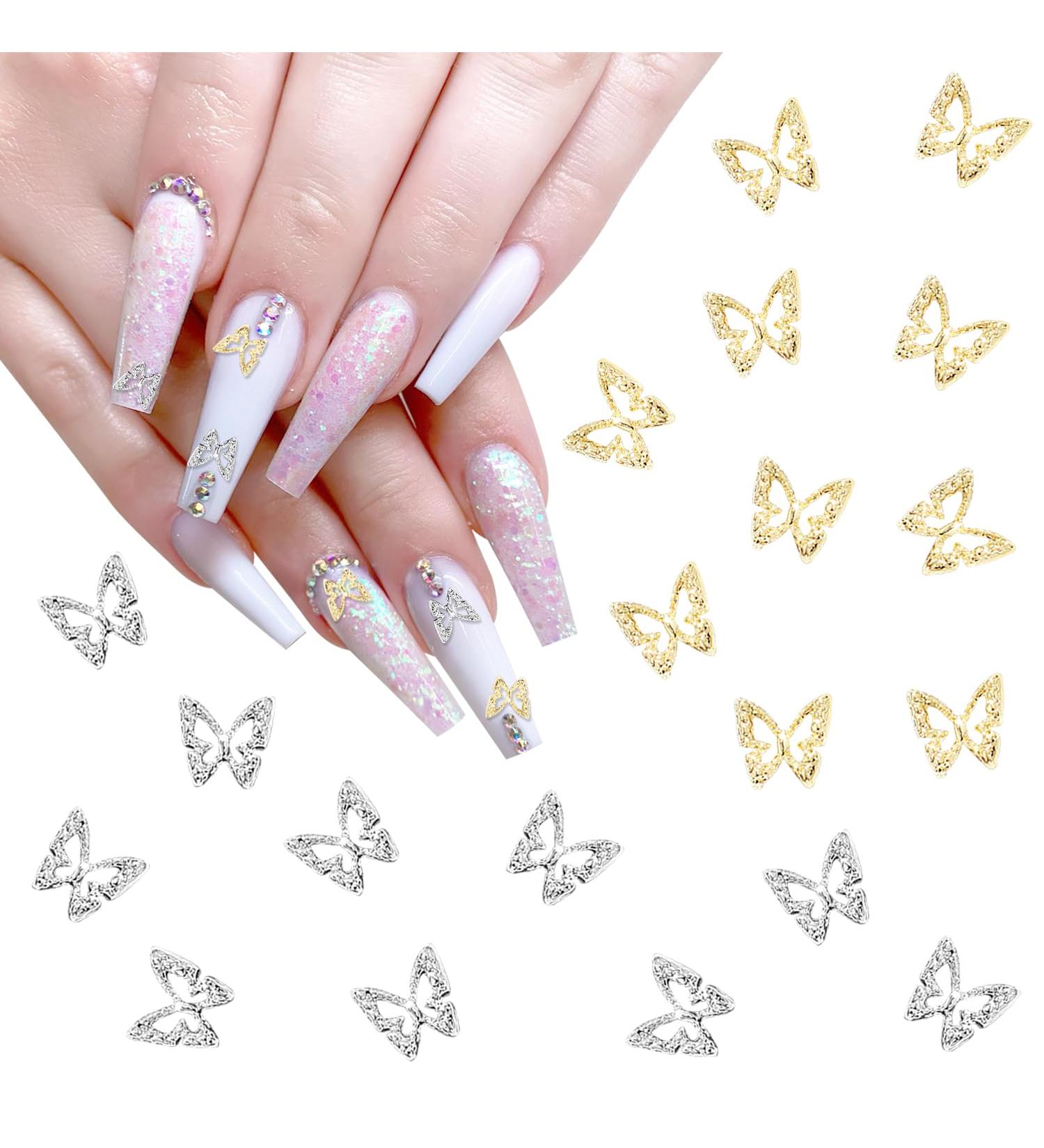 20 Pcs Butterfly Nail Stones | 3D Nail Art Decoration | Metal Nail Art Edelstones for Women & Girls | Handicraft Jewelry - Buy Online on GoSupps.com