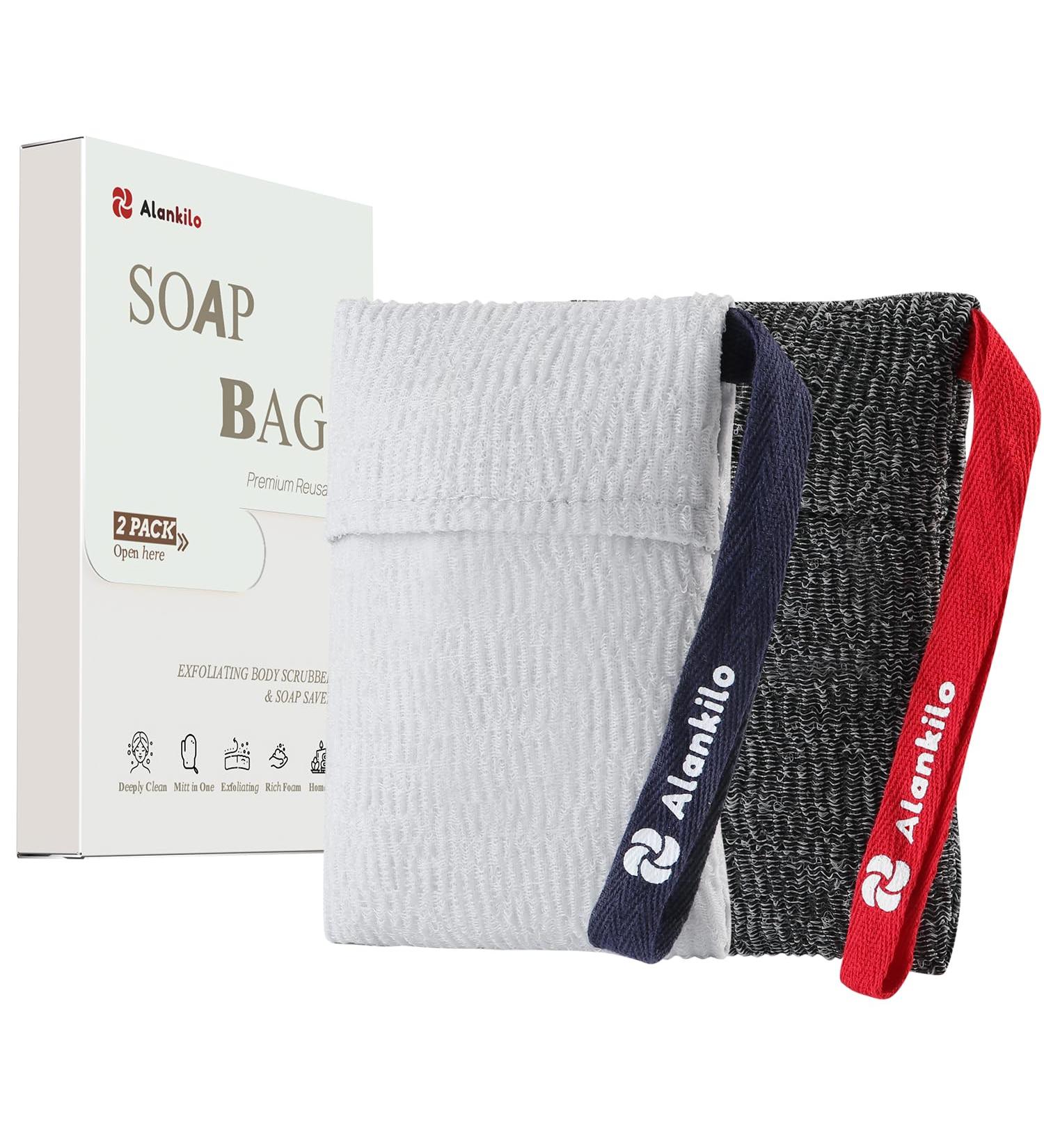 2 Pack Grey Exfoliating Soap Bags for Bar Soap | Foaming Soap Saver Pouches for Bath & Shower - Buy Online on GoSupps.com