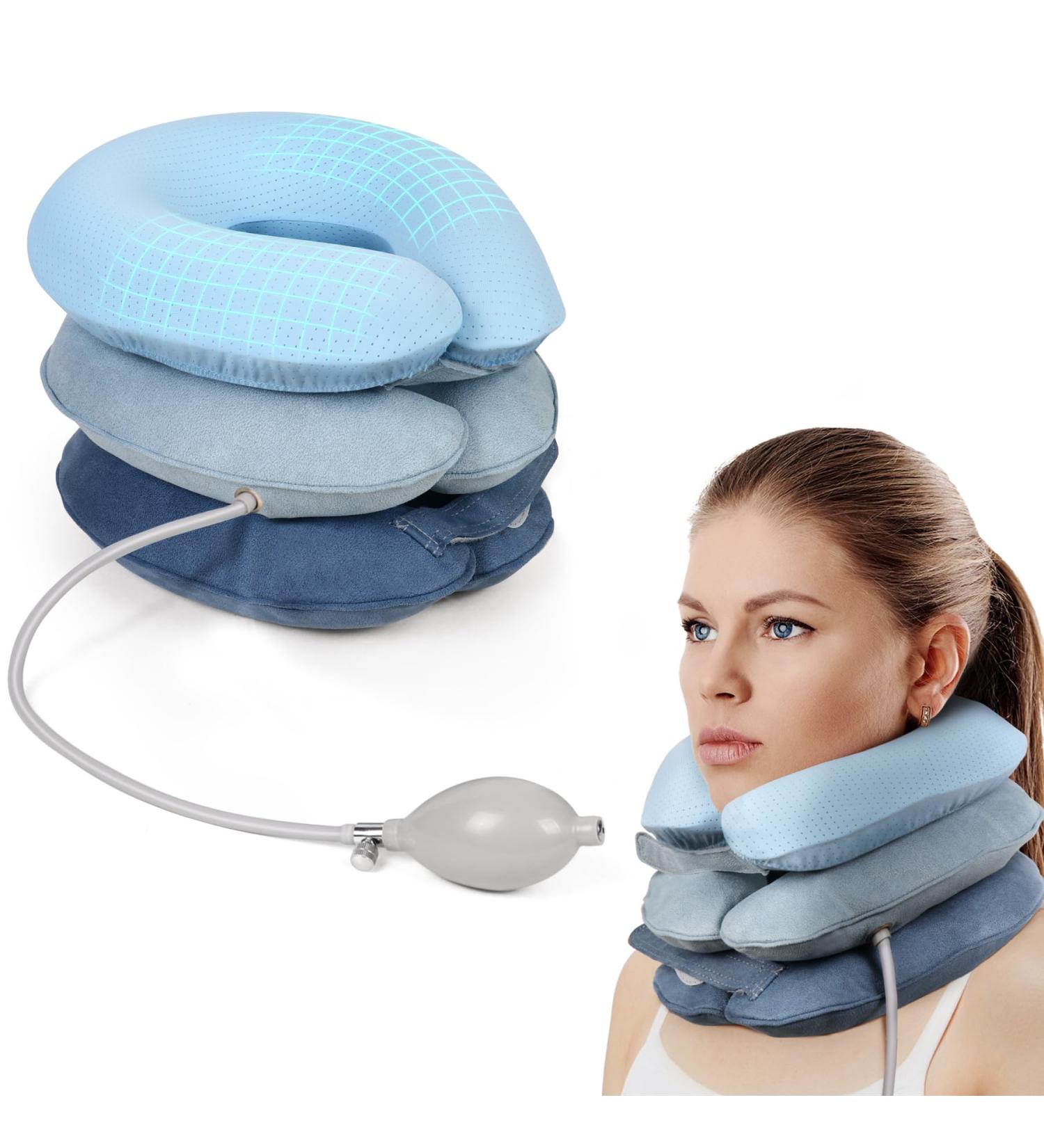 Cervical Neck Traction Device Inflatable Neck Stretcher Collar for Neck Pain Relief Adjustable Neck Support Brace with Air Inflation Pump for Cervical Spine Alignment and Neck Decompression (Blue) - Buy Online on GoSupps.com