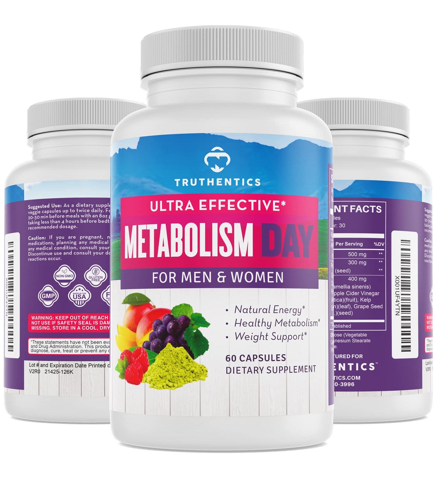 TRUTHENTICS Metabolism Day Booster - Appetite Suppressant & Energy Fat Burner - Natural Supplement for Women & Men - 60 Capsules - Buy Online on GoSupps.com