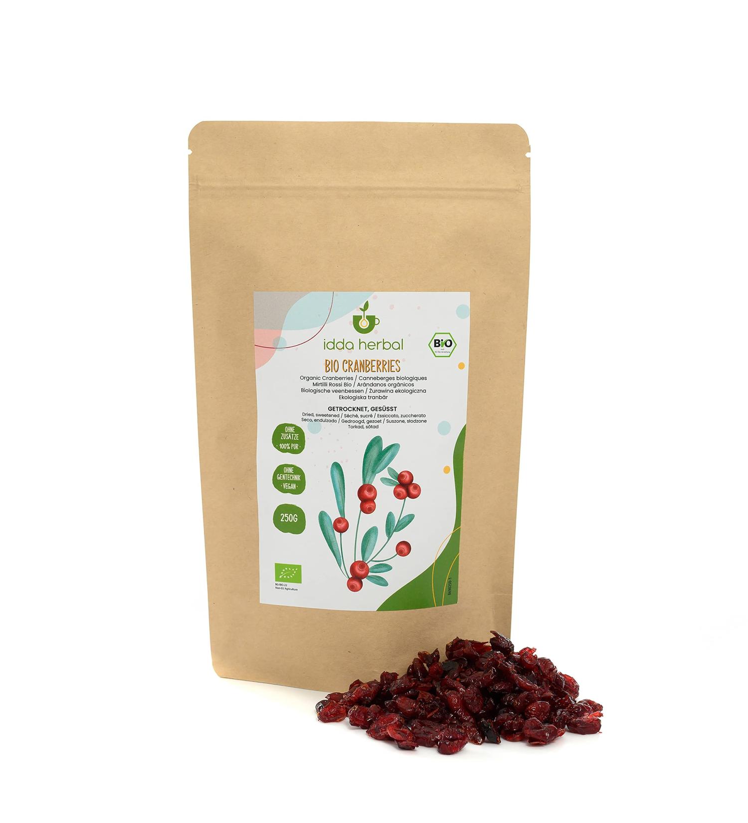 Organic Dried Cranberry (250g) Whole Cranberries Organically Grown Lightly Sweet With Fruit Juice 100% Natural and Pure Snack with Ready to Eat Vegan - Buy Online on GoSupps.com