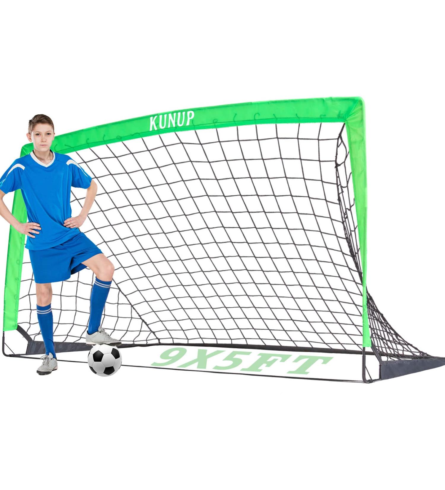 Kunup Kids Portable Soccer Goal - 9x5FT Green | Folding Practice Net with Carrying Bag for Outdoor & Indoor Use - Buy Online on GoSupps.com