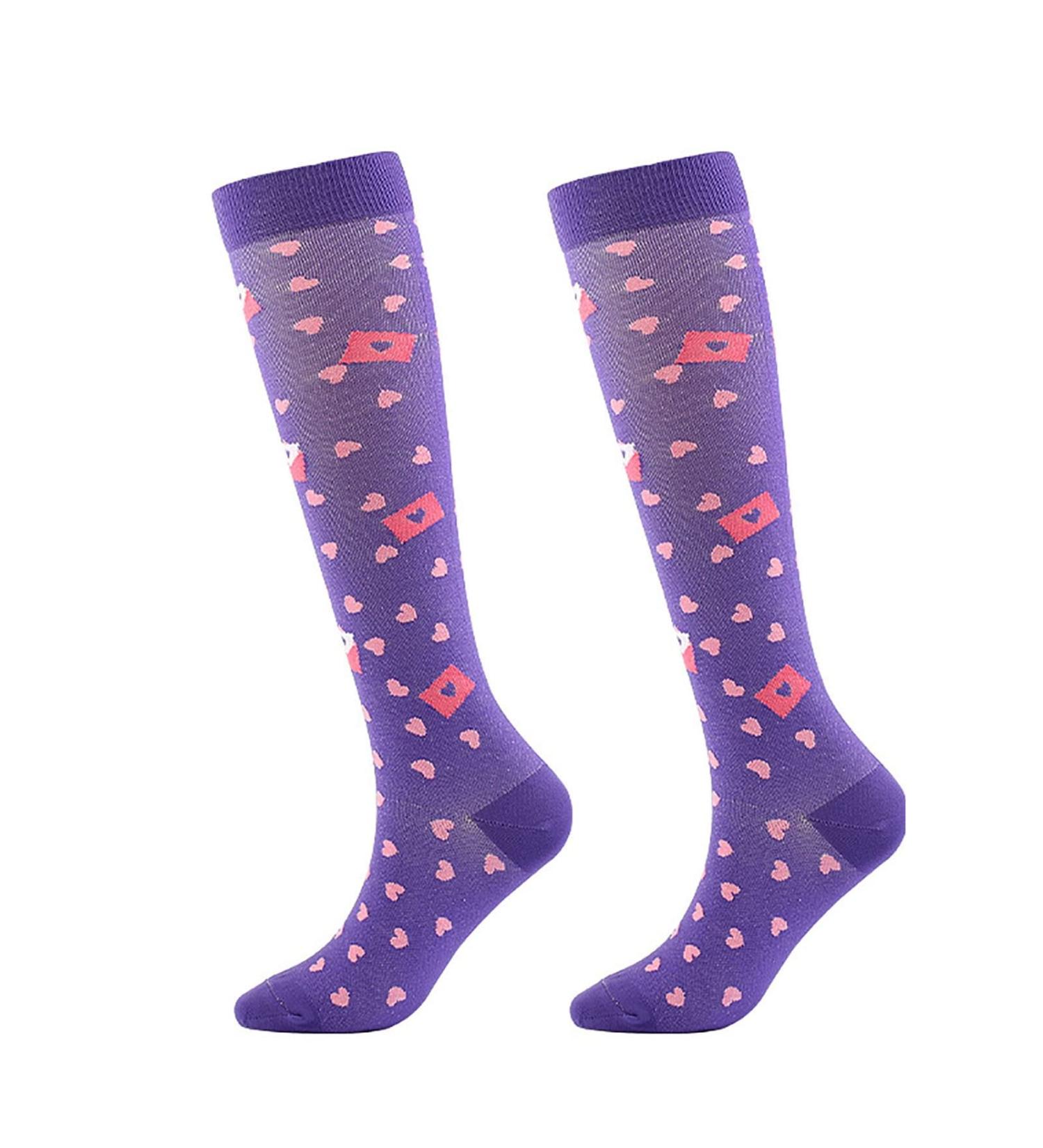 Long Socks Dot Heart Adult Compression Stockings Anti-Friction Anti-Pilling Purple S