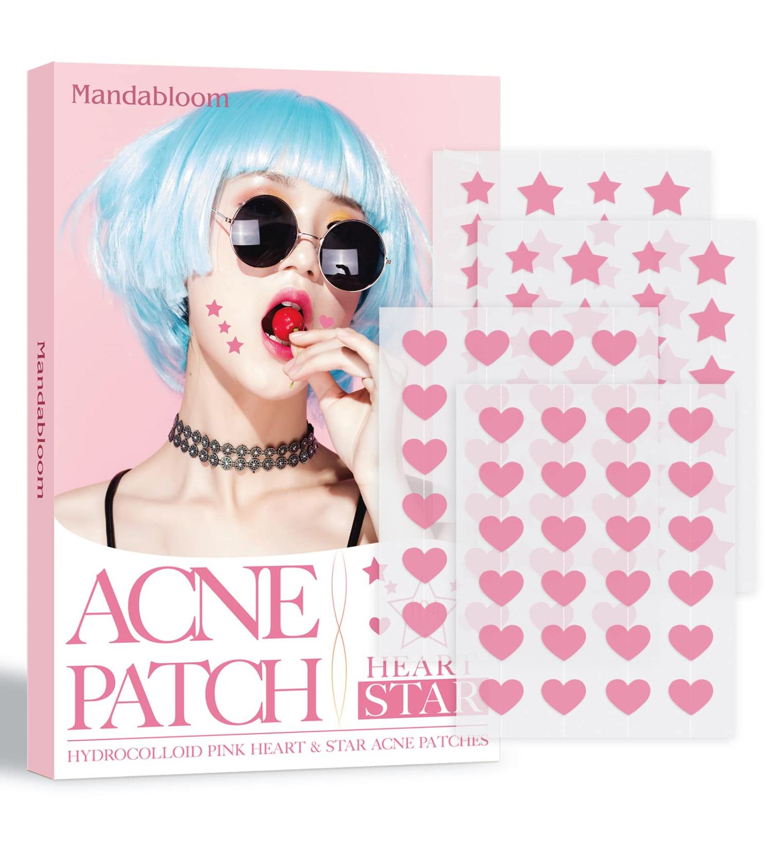 Mandabloom Acne Patches Pink Heart & Star Shaped Hydrocolloid Pimple Cover Patch with Tea Tree Oil - 104 Patches 14mm & 12mm - Buy Online on GoSupps.com