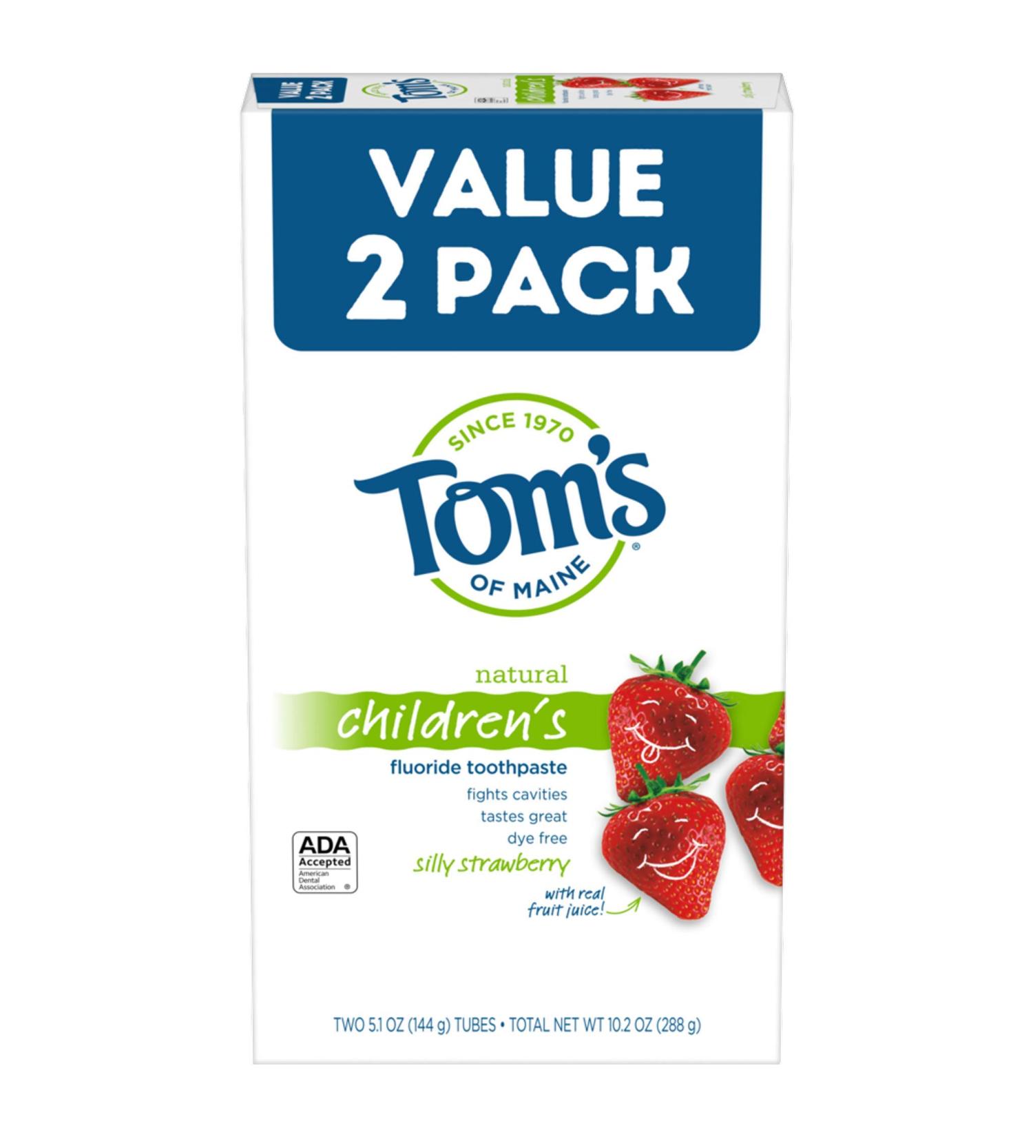 Tom's of Maine Natural Kid's Fluoride Toothpaste Silly Strawberry 5.1 oz. 2-Pack - Original Formula Included - Buy Online on GoSupps.com