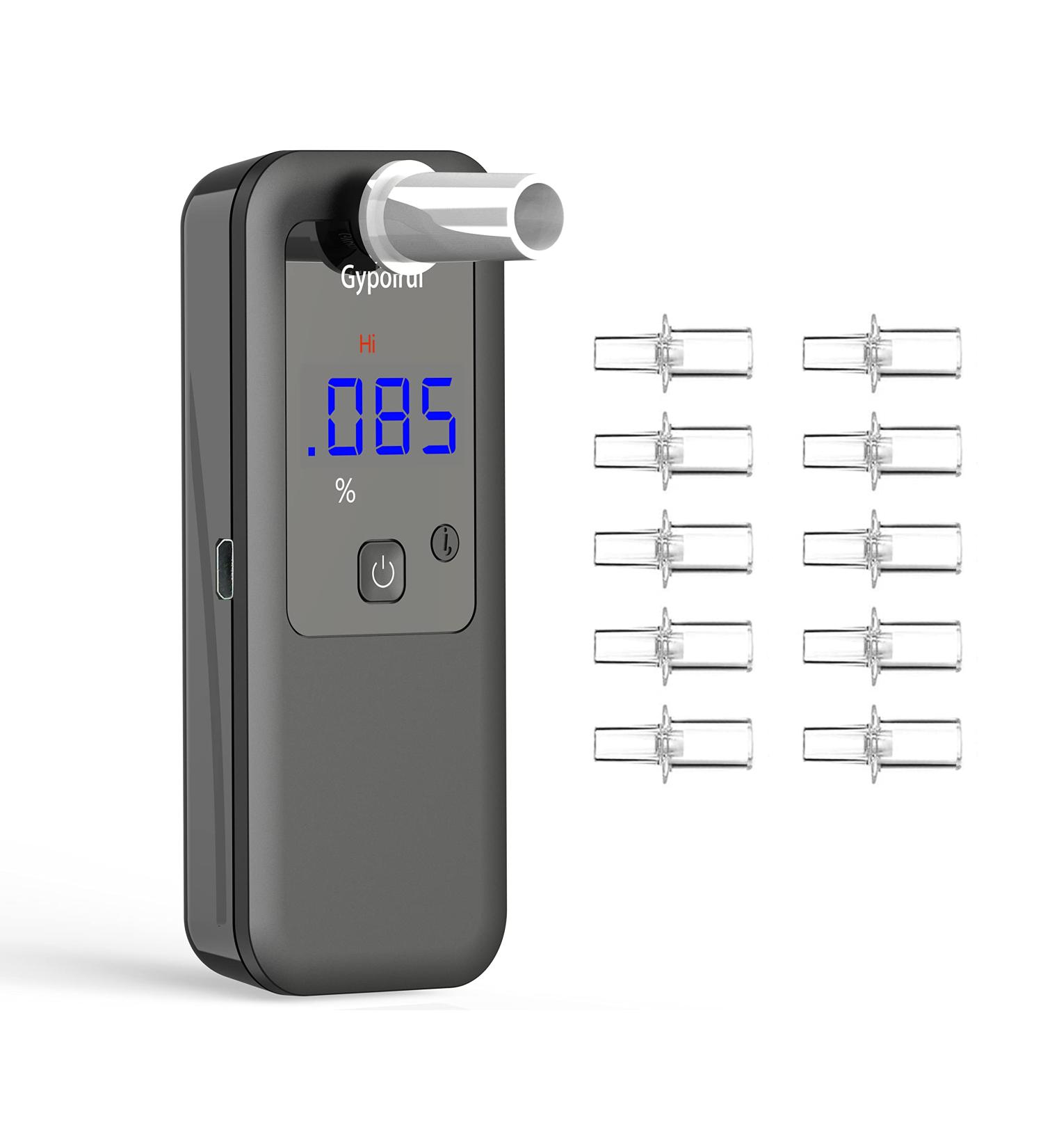 High-Accuracy Rechargeable Breathalyzer | Digital Alcohol Tester | Professional Sensor for Personal & Commercial Use | 10 Mouthpieces | Dark Black - Buy Online on GoSupps.com