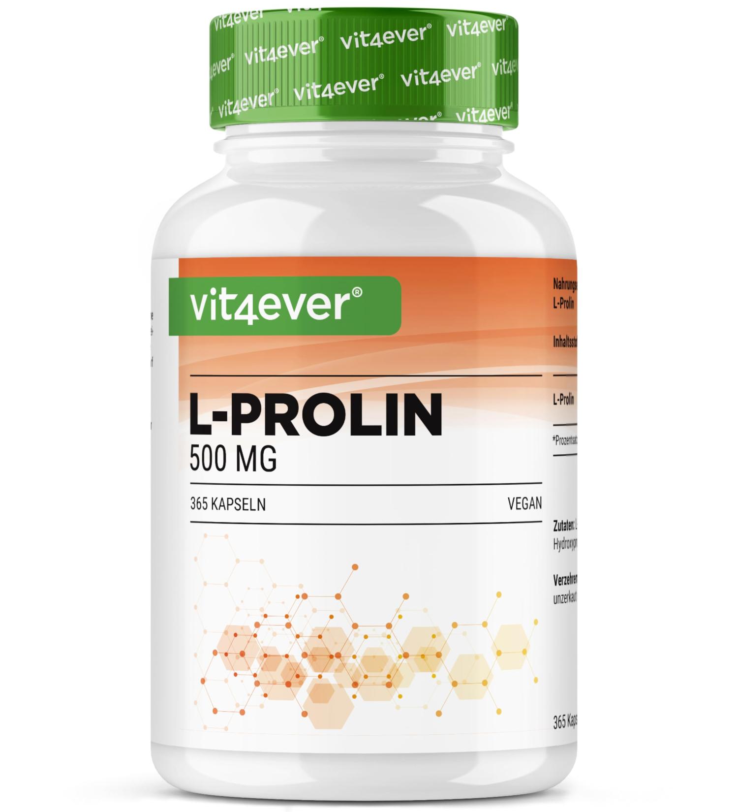 VitamineVersand 24 LProline 365 capsules Highly dosed with 1000mg per daily portion Pure amino acid obtained through fermentation No additives vegan - Buy Online on GoSupps.com