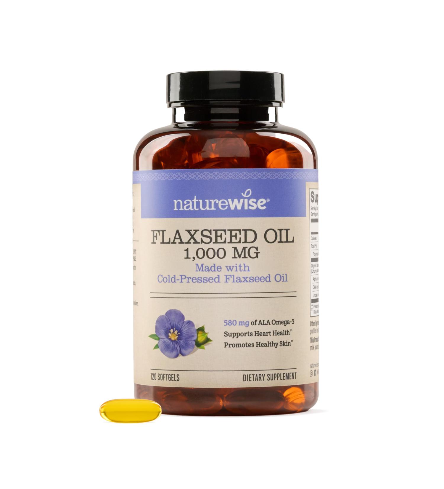 NatureWise Flaxseed Oil 1000 mg Fish Free Omega 3 with 580 mg ALA Dietary Supplement for Immune Health Support - Organic Cold Pressed Non-GMO - 120 Softgels 120-Day Supply  - Buy Online on GoSupps.com